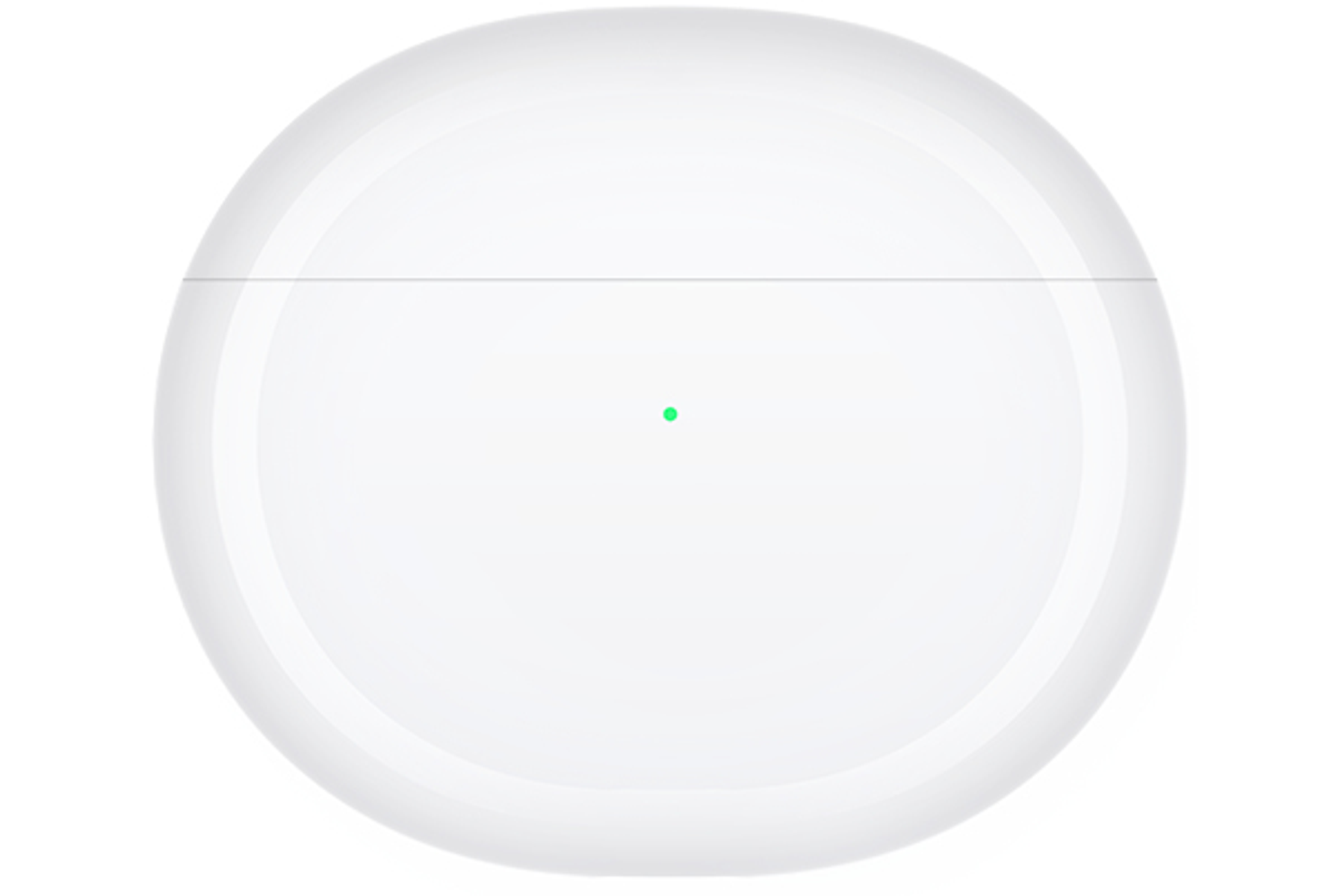 Biała, okrągła obudowa z poziomą linią. Mała zielona kropka jest wyśrodkowana.