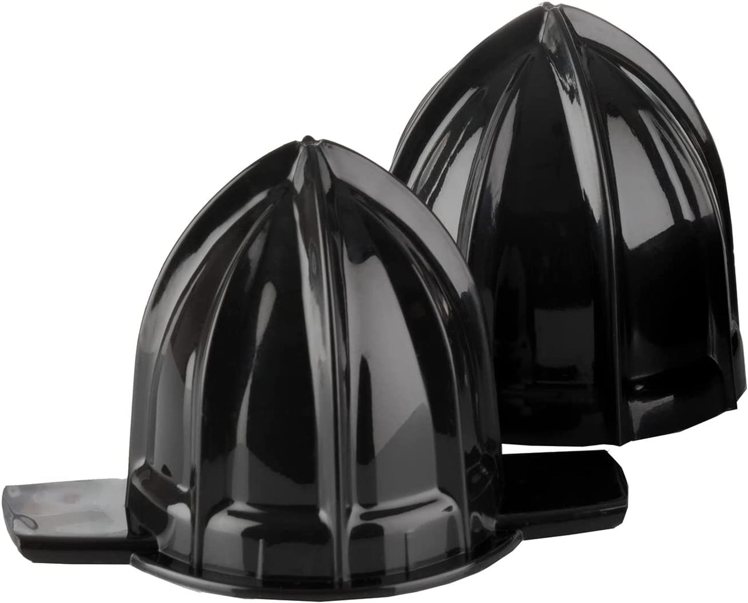Zwei schwarze Zitruspressen-Kegel.