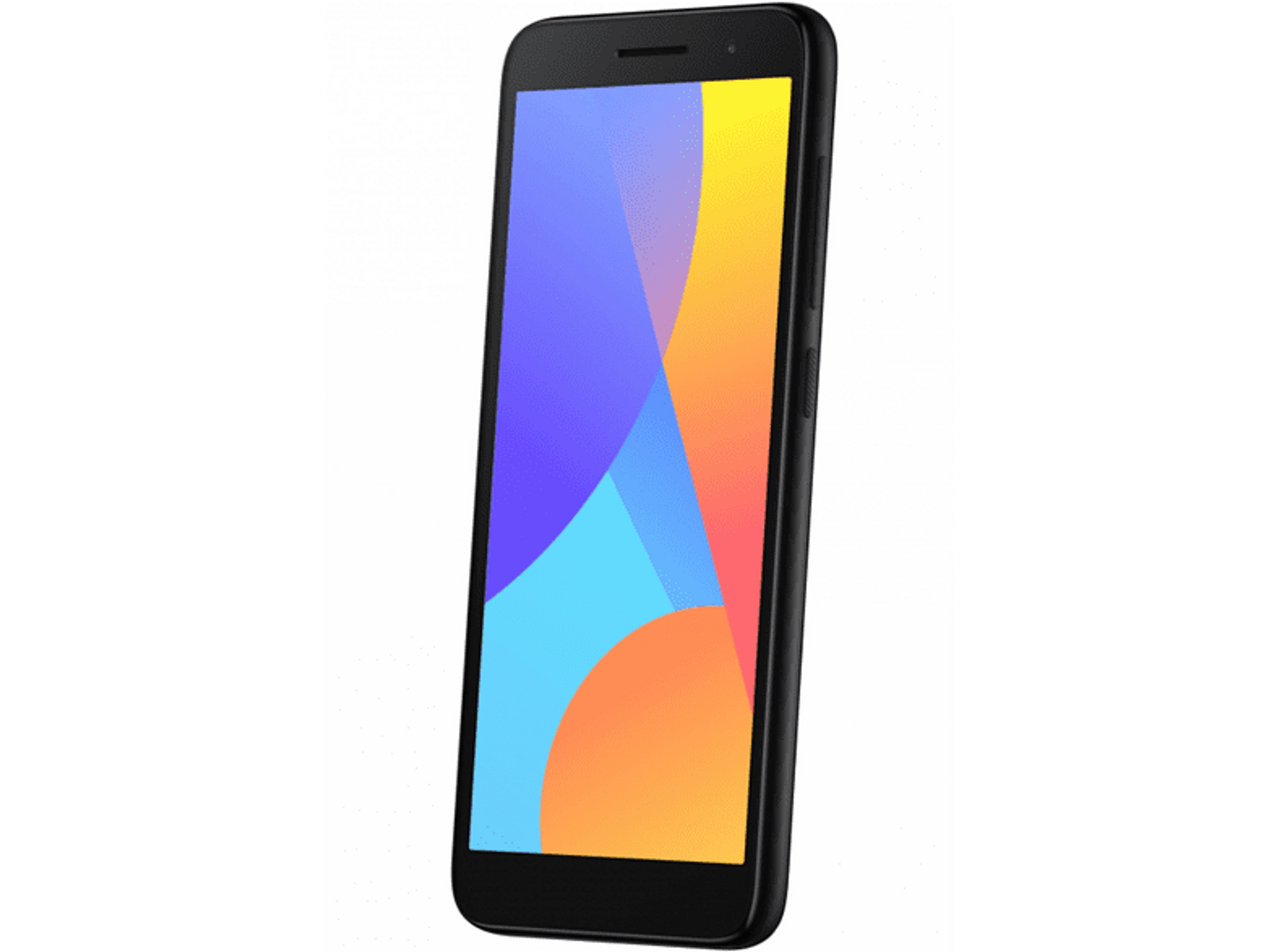 Smartphone nero con schermo colorato. Il telefono è leggermente inclinato verso destra.