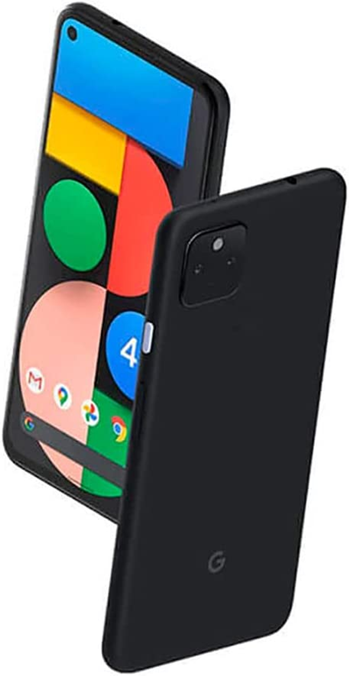 Schwarzes Google Pixel-Telefon mit nach oben gerichtetem Bildschirm, zeigt App-Symbole und Rückseite.