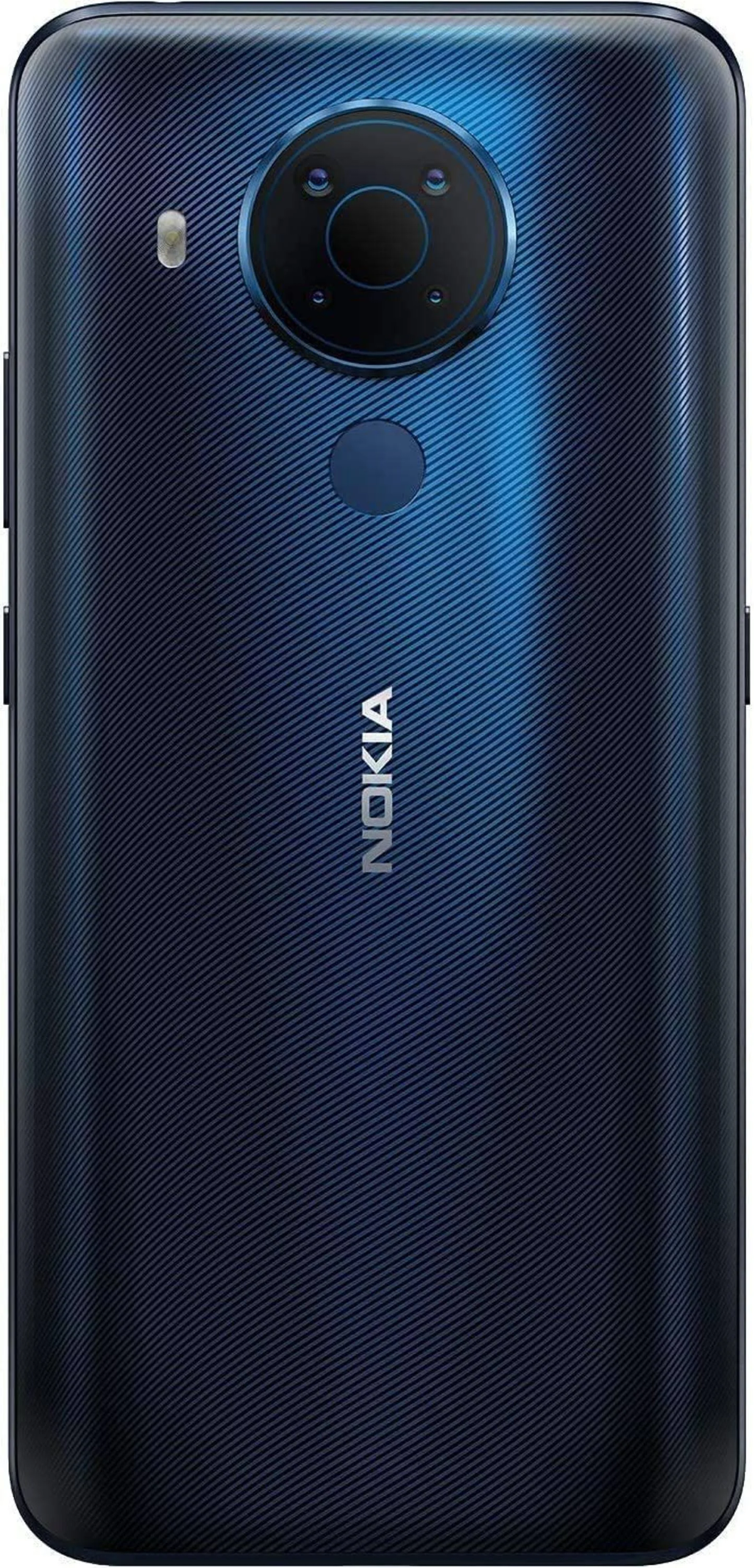 Ein dunkelblaues Nokia-Telefon mit einem kreisförmigen Kameramodul auf der Rückseite. Nokia-Logo ist sichtbar.
