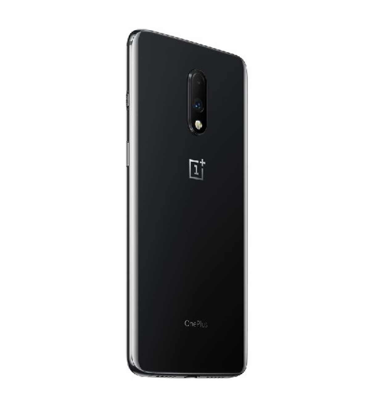 Teléfono OnePlus negro con cámara de triple lente y el logo de OnePlus en la parte trasera.