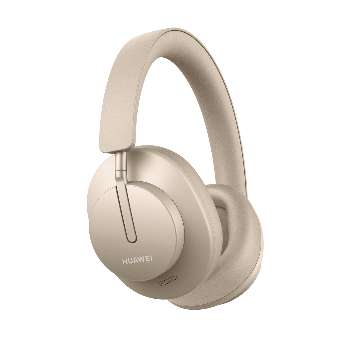 Beige Huawei Kopfhörer auf weißem Hintergrund.