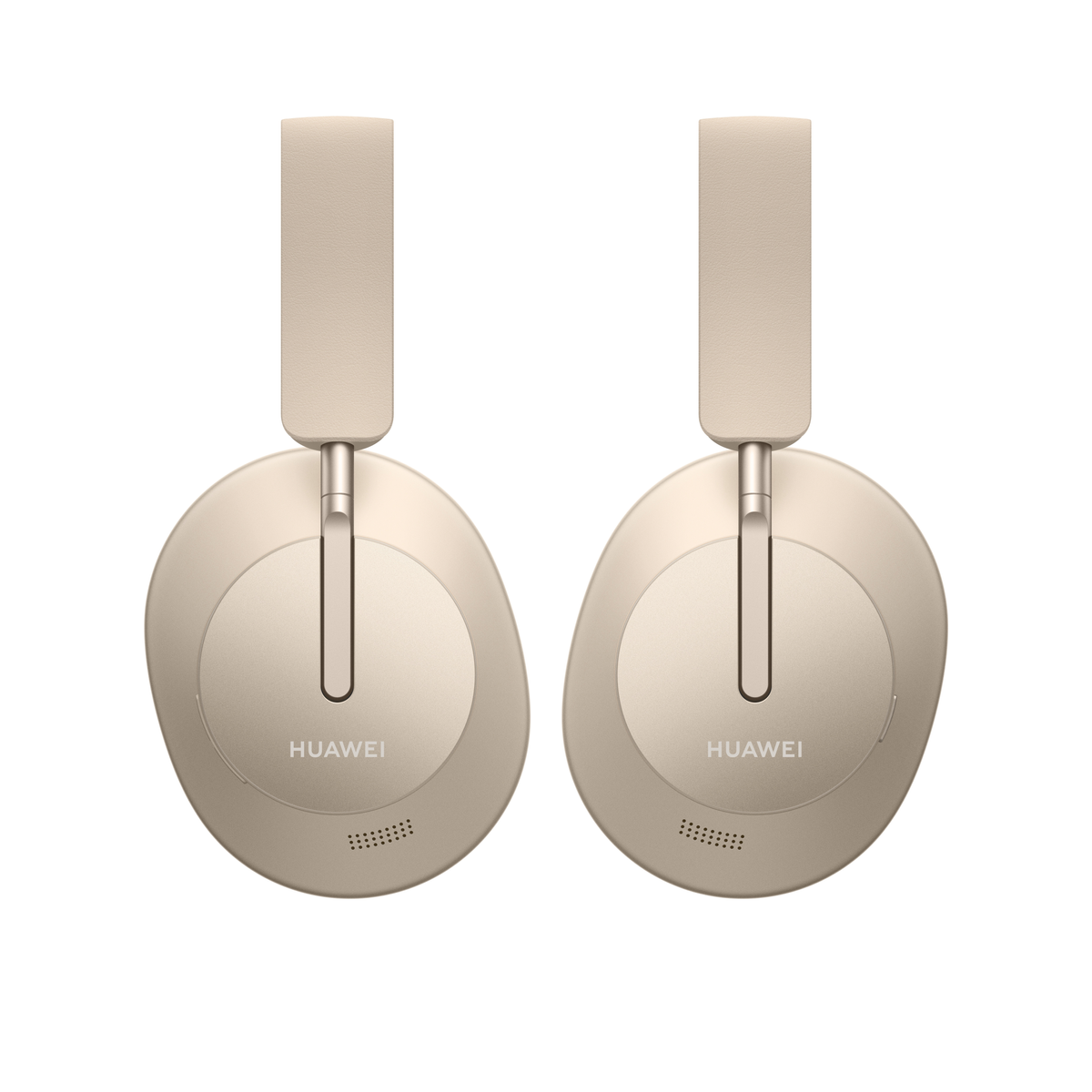 Zwei goldfarbene Huawei-Kopfhörer. Der Markenname ist auf den Ohrmuscheln sichtbar.
