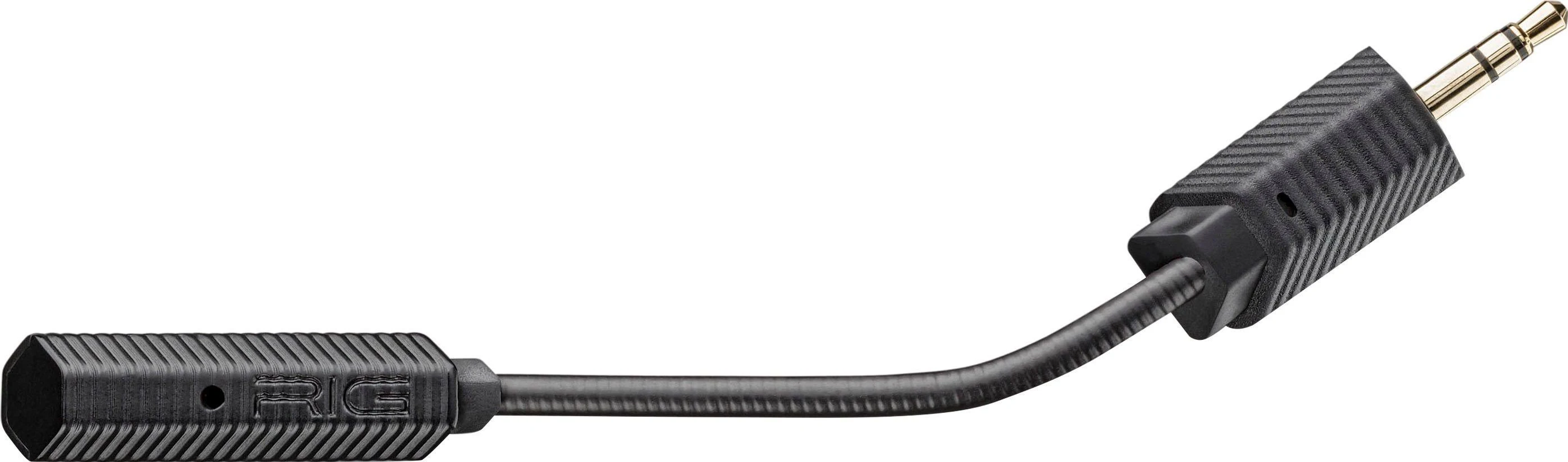 Czarny adapter do zestawu słuchawkowego z gniazdem audio 3,5 mm i połączeniem mikrofonu na białym tle.