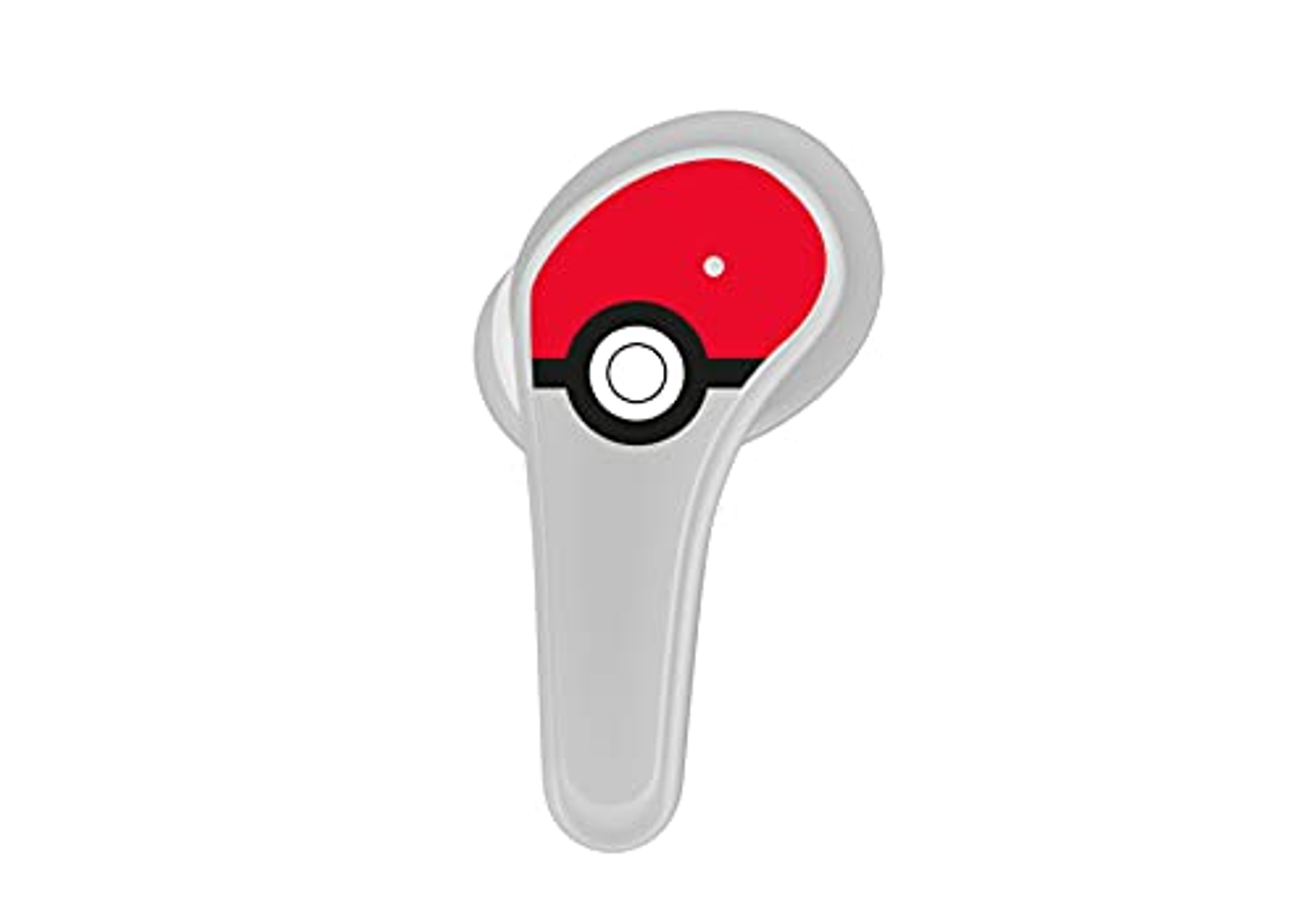 Biała słuchawka z czerwono-białym wzorem Pokeballa. Ma szary trzon.