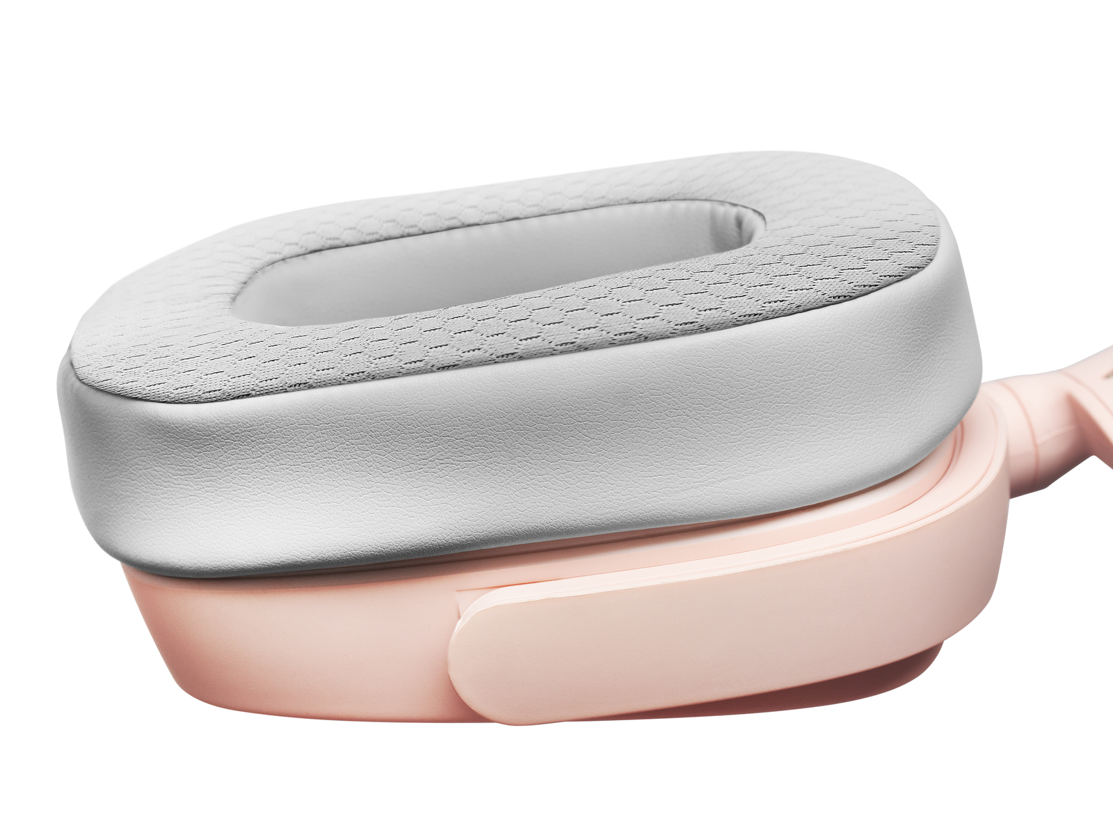 Almohadilla para auriculares, color rosa claro y gris.