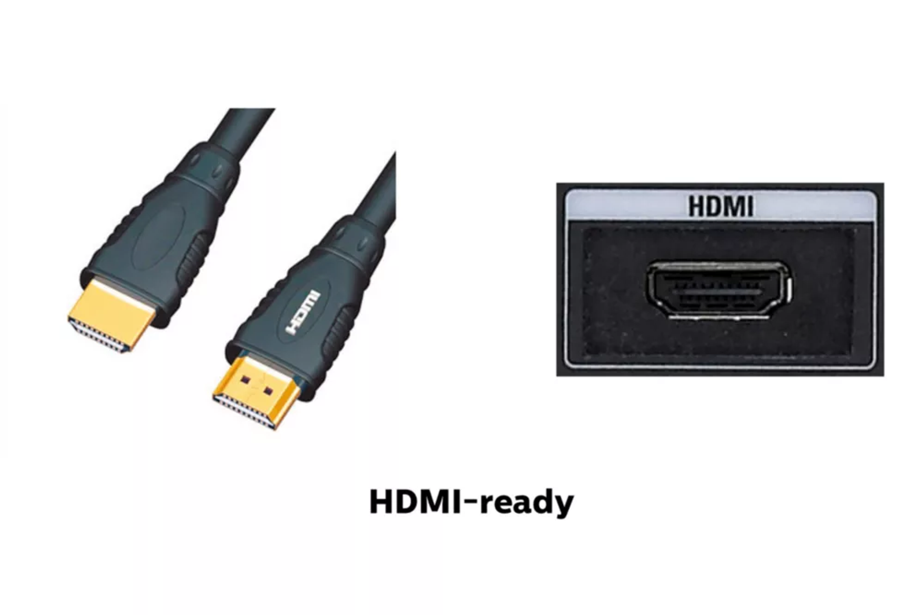 Kabel HDMI ze złączami i port HDMI z etykietą 'HDMI'.