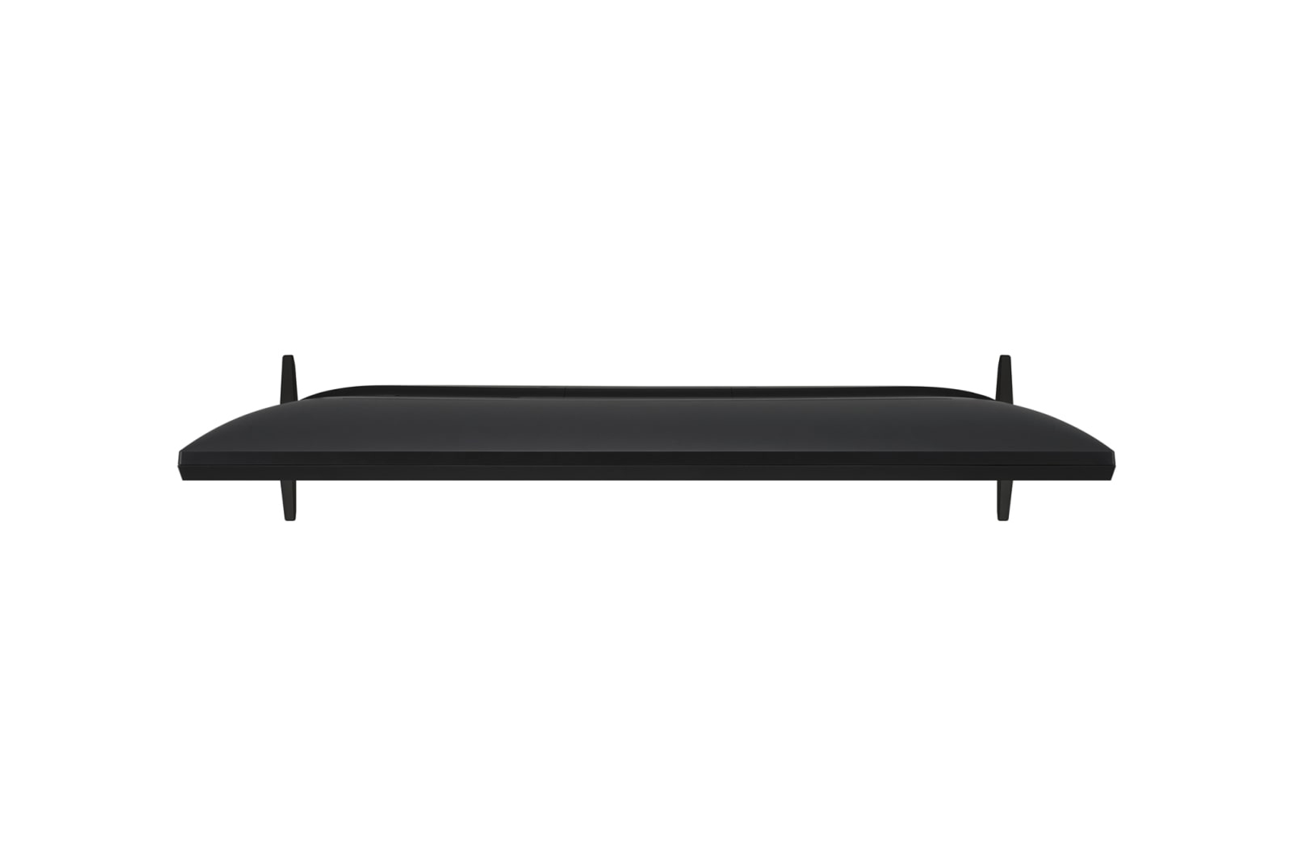 Un televisor negro desde arriba. El televisor tiene dos patas.