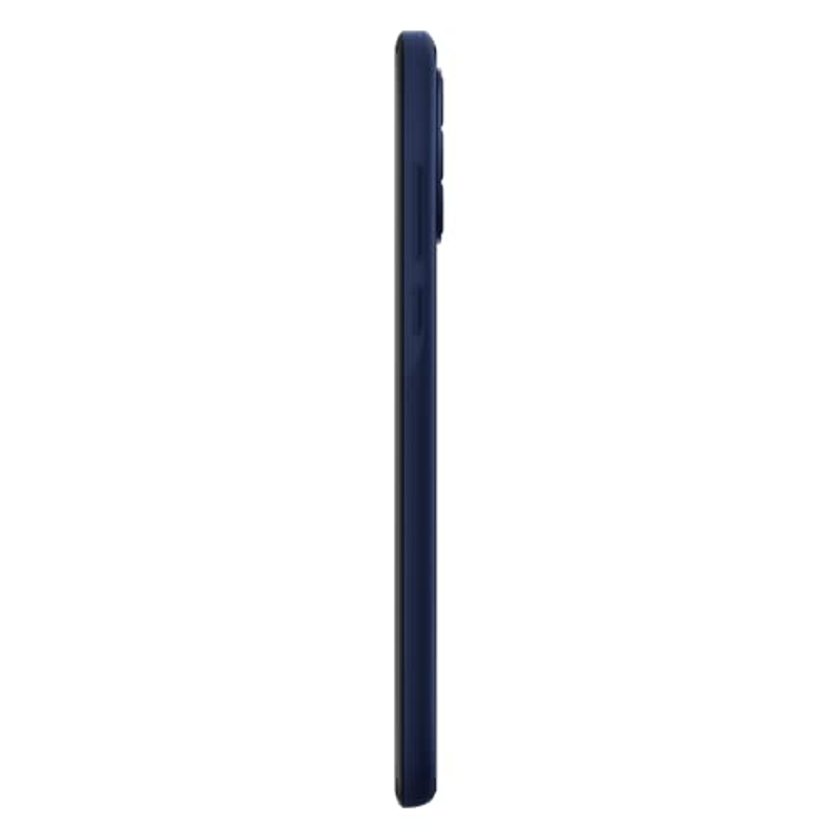 Un perfil lateral de un smartphone azul oscuro.