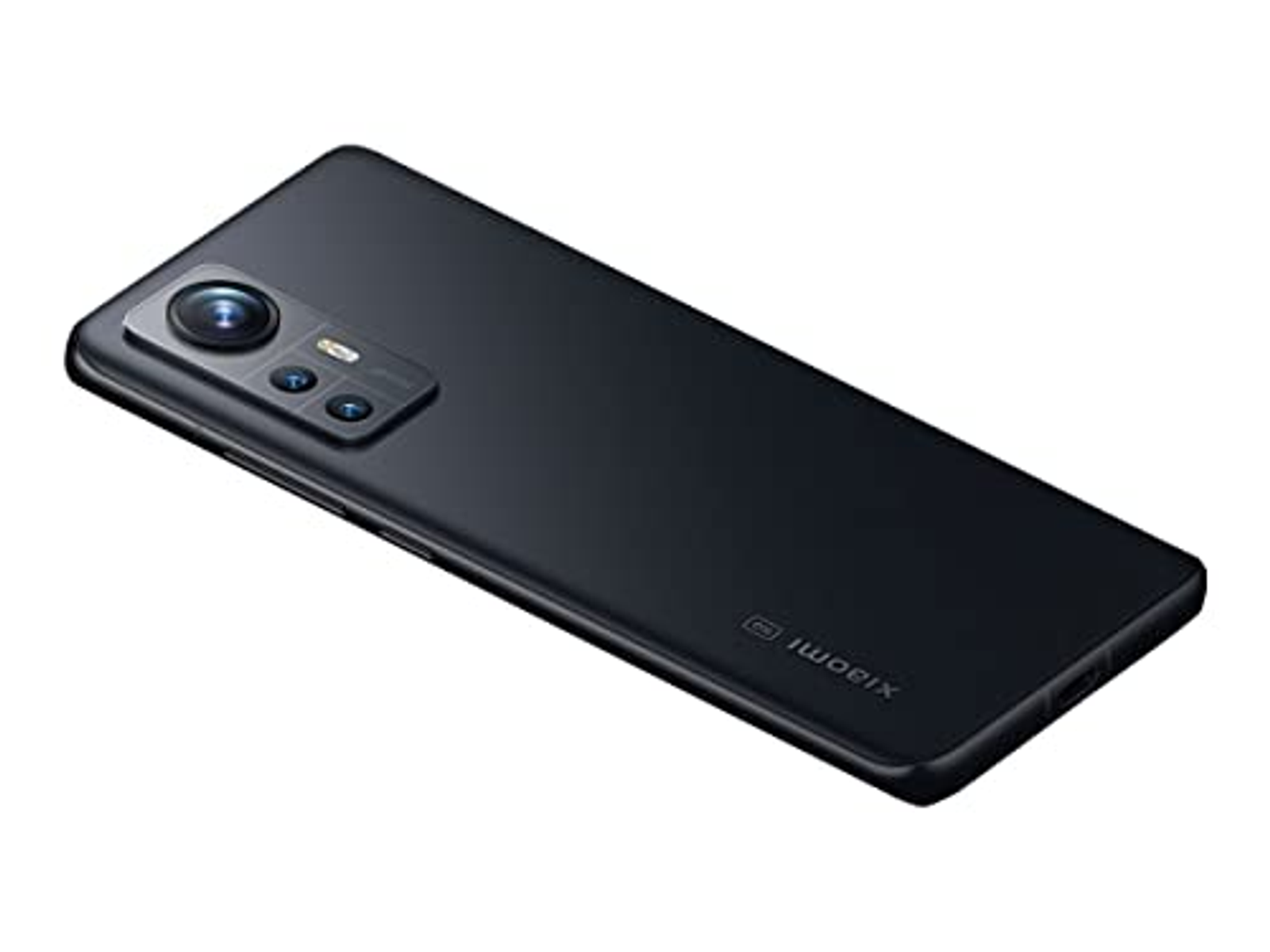 Schwarzes Smartphone mit Dreifach-Kamera und Xiaomi-Logo auf der Rückseite.