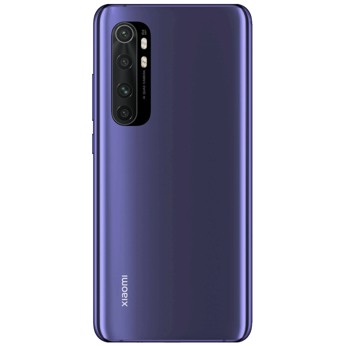 Lila Telefon mit Quad-Kamera und Xiaomi-Logo, Rückansicht.