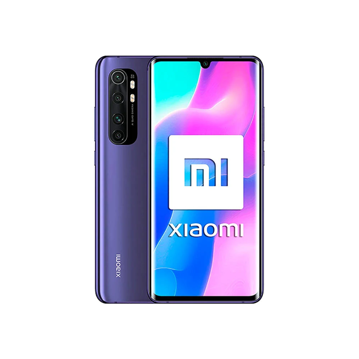 Lila Xiaomi-Handy mit Logo auf dem Bildschirm, Kamera-Setup auf der Rückseite.