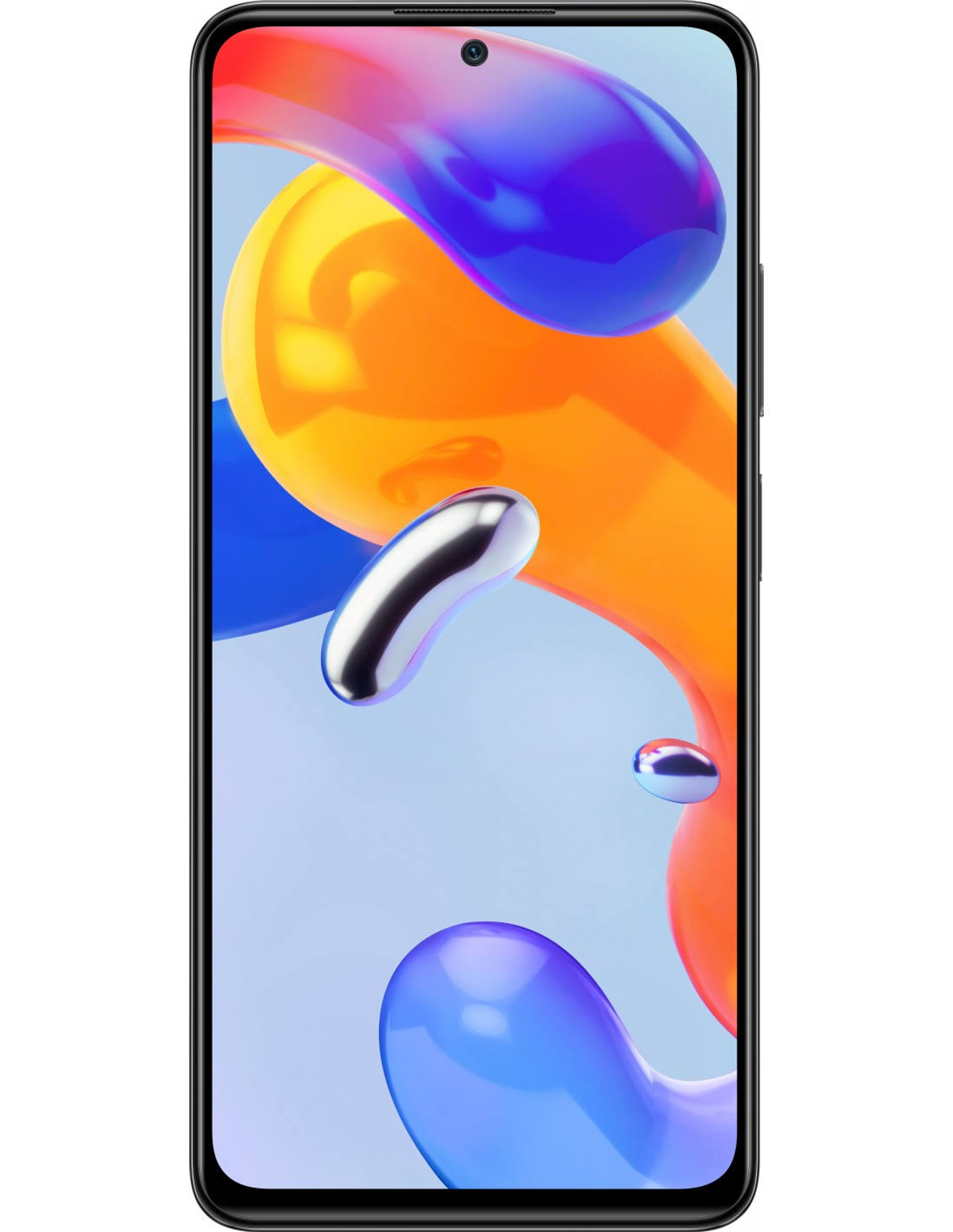 Uno smartphone nero con uno sfondo astratto e colorato sullo schermo.