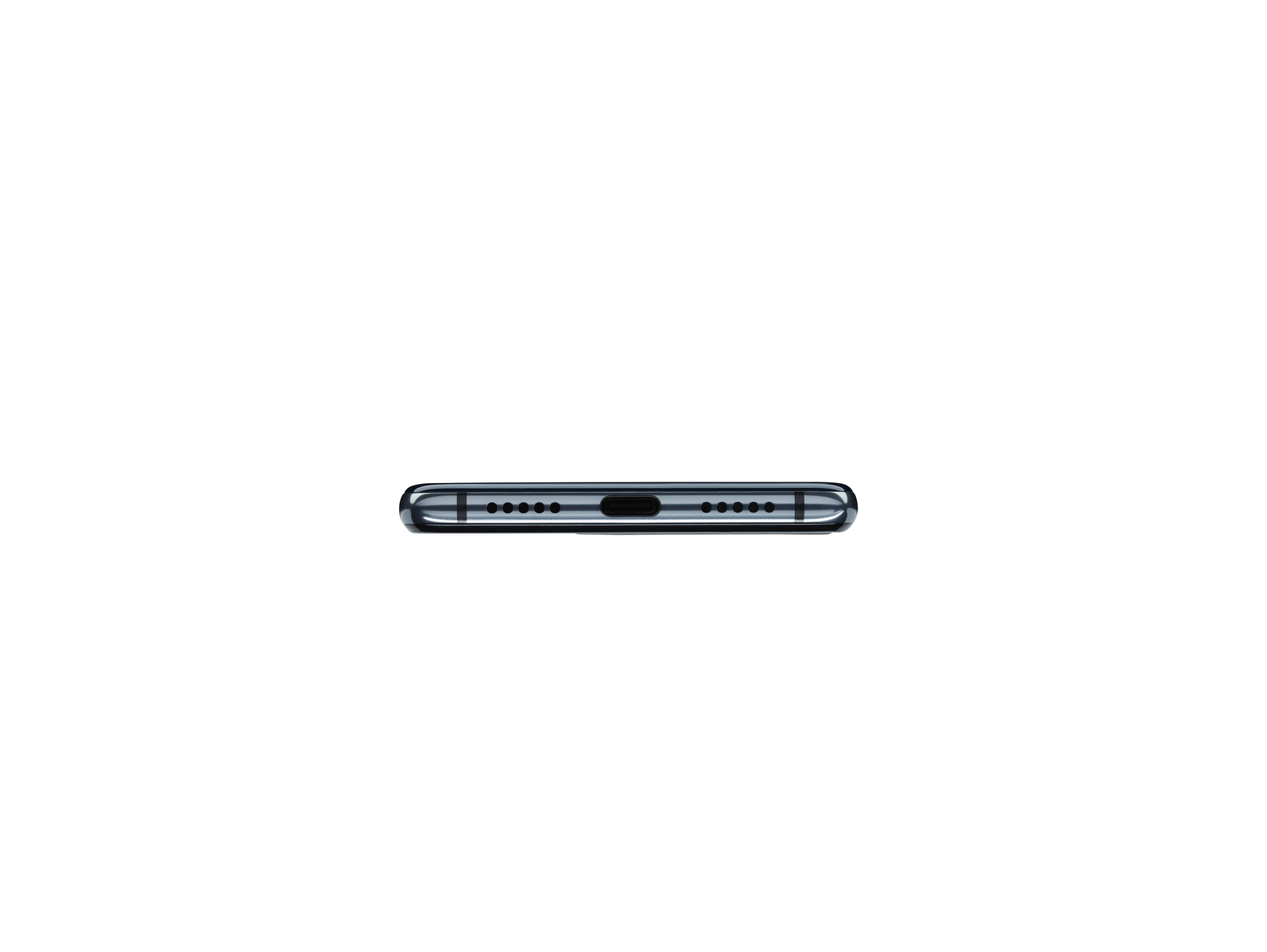 Onderaanzicht van telefoon met luidsprekers, microfoon en USB-poort.