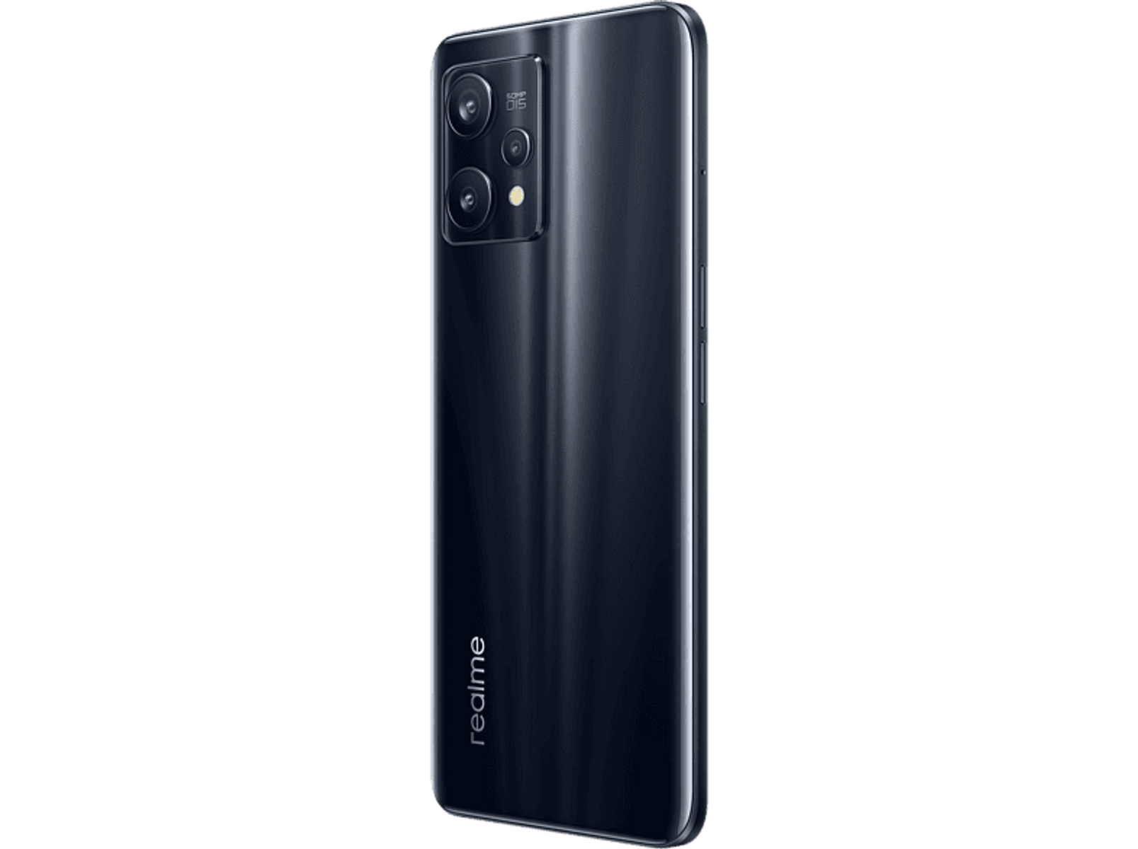 Un telefono Realme blu scuro. Il retro del telefono è visibile, mostrando l'alloggiamento della fotocamera.