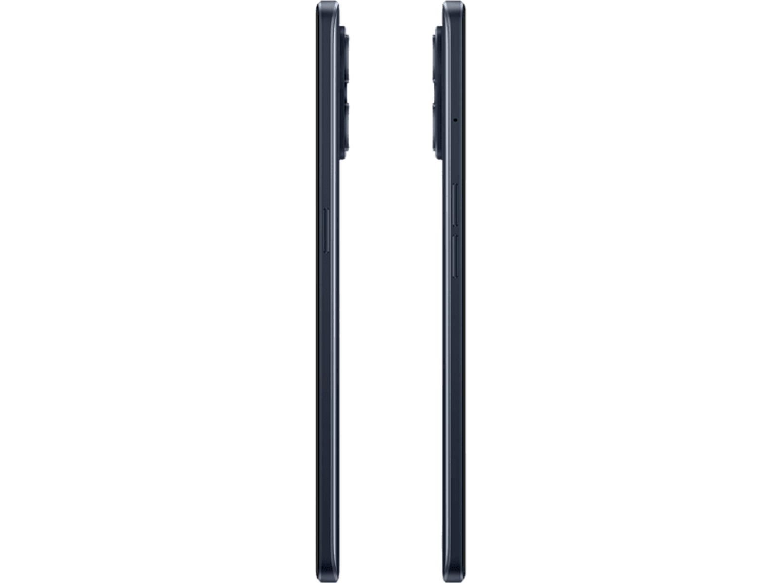 Due telefoni neri con schermi scuri, vista laterale. Entrambi i telefoni sono su uno sfondo scuro.