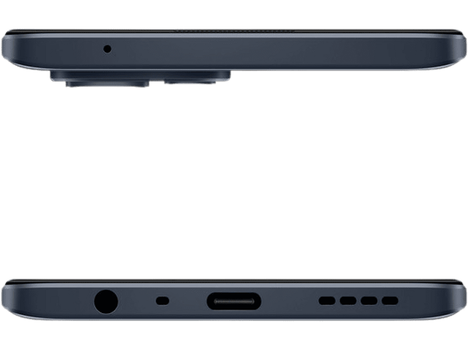 Viste superiore e inferiore dello smartphone, grigio scuro. Contiene dettagli della fotocamera e della porta.