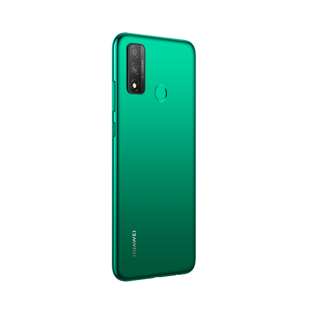 Grünes Telefon, Rückansicht. Kamera und Blitz in der oberen linken Ecke. 'HUAWEI'-Logo unten.