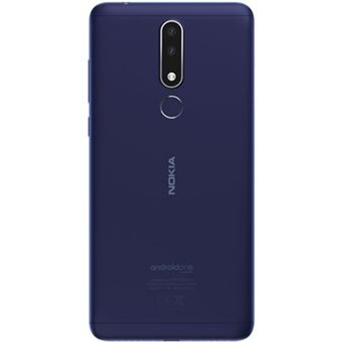 Un teléfono Nokia azul oscuro, mostrando la parte trasera con la cámara y el logo de Nokia.