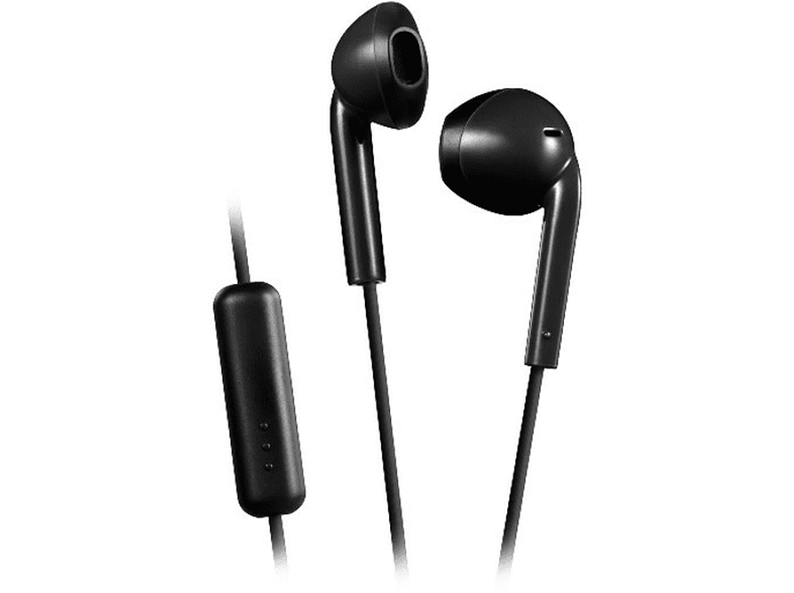 Para czarnych słuchawek na czarnym tle. Słuchawki są połączone przewodem.