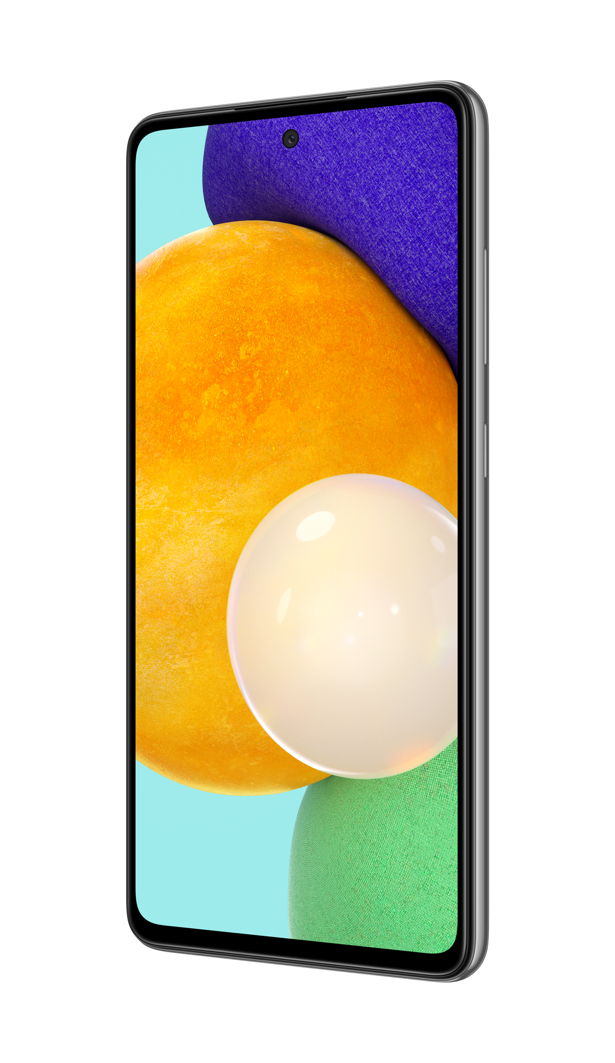 Ein Smartphone mit farbenfrohem Bildschirm, der einen orangefarbenen, gelben und grünen Hintergrund zeigt.