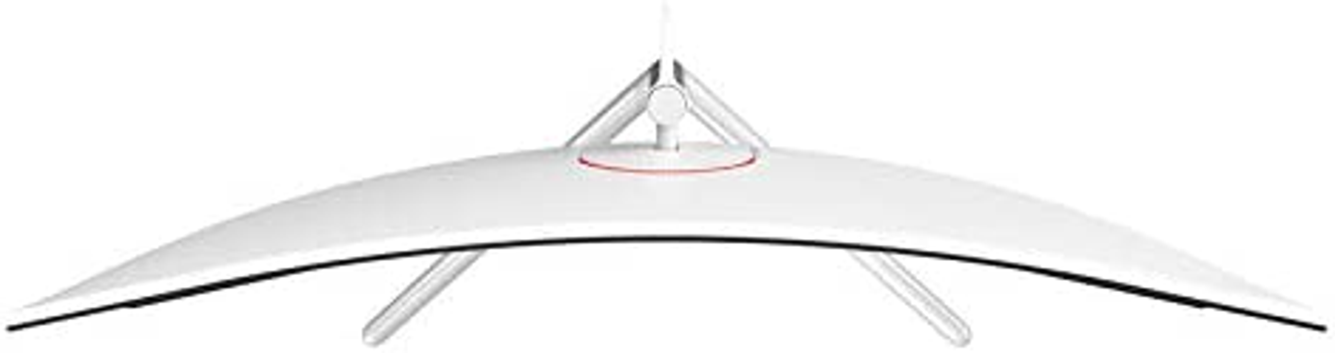 Zakrzywiony biały monitor, ze stojakiem. Tył jest biały i ma otwór.