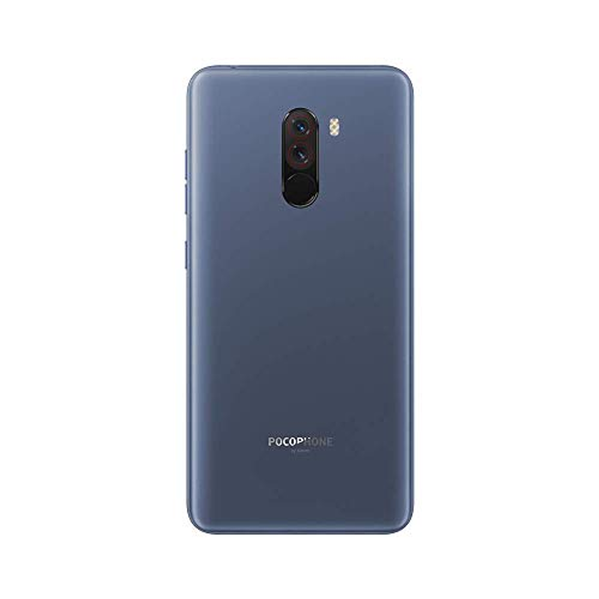Rückseite eines blauen Smartphones mit Dual-Kamera und Markennamen.
