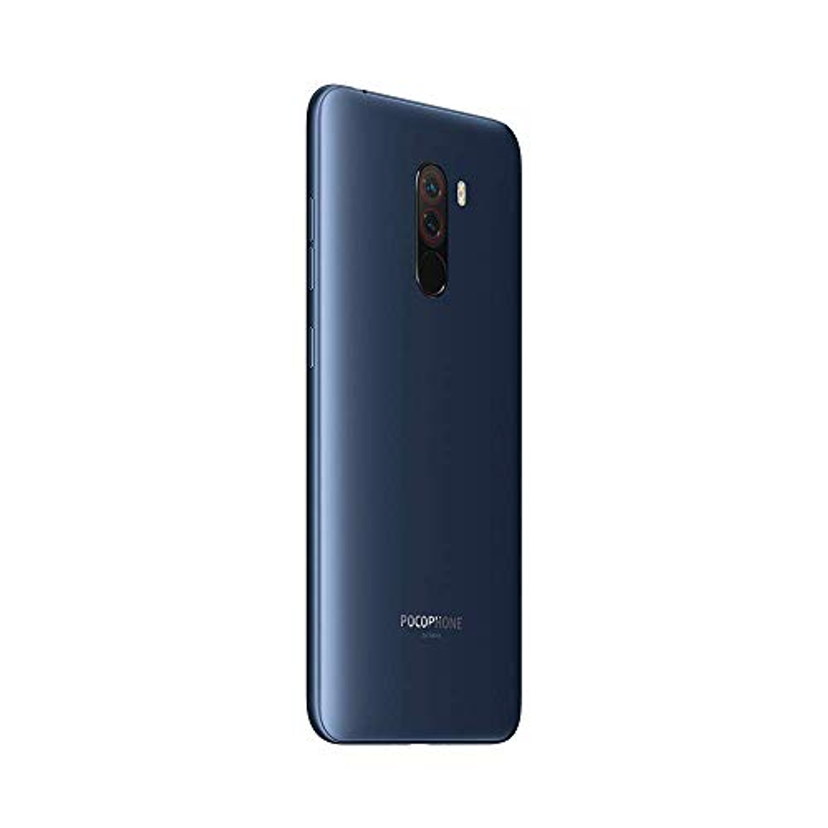 Blaue Telefonrückseite mit drei Kameras. Pocophone-Text unten.