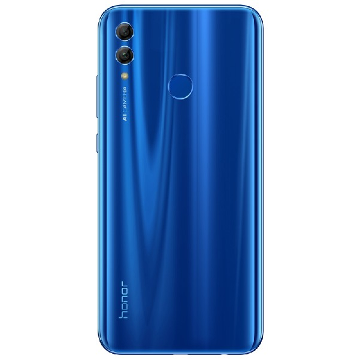 Rückseite eines blauen Telefons mit Kamera und 'honor'-Logo.