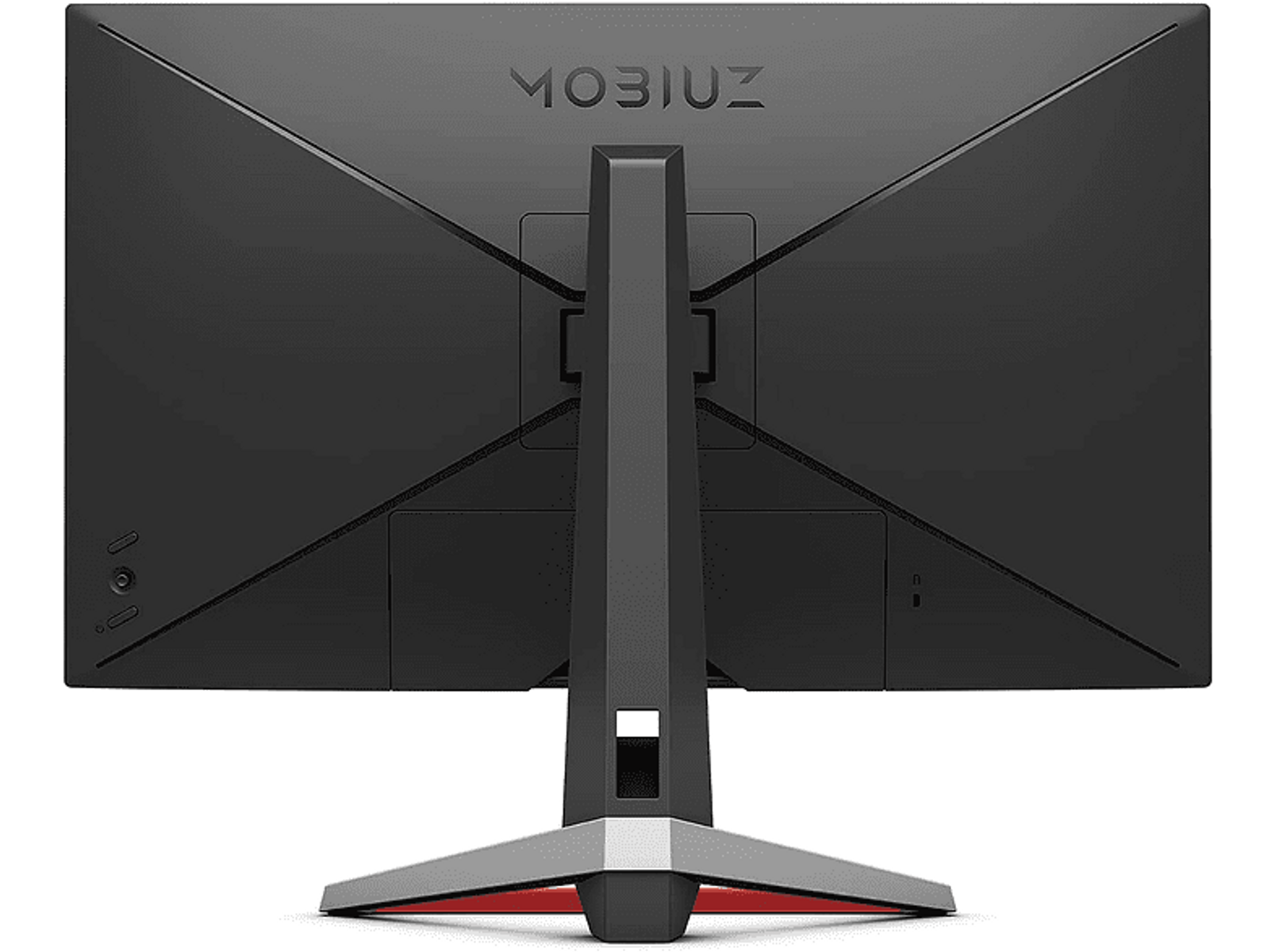 Tył czarnego monitora MOBIUZ, ze stojakiem. U góry napis MOBIUZ.