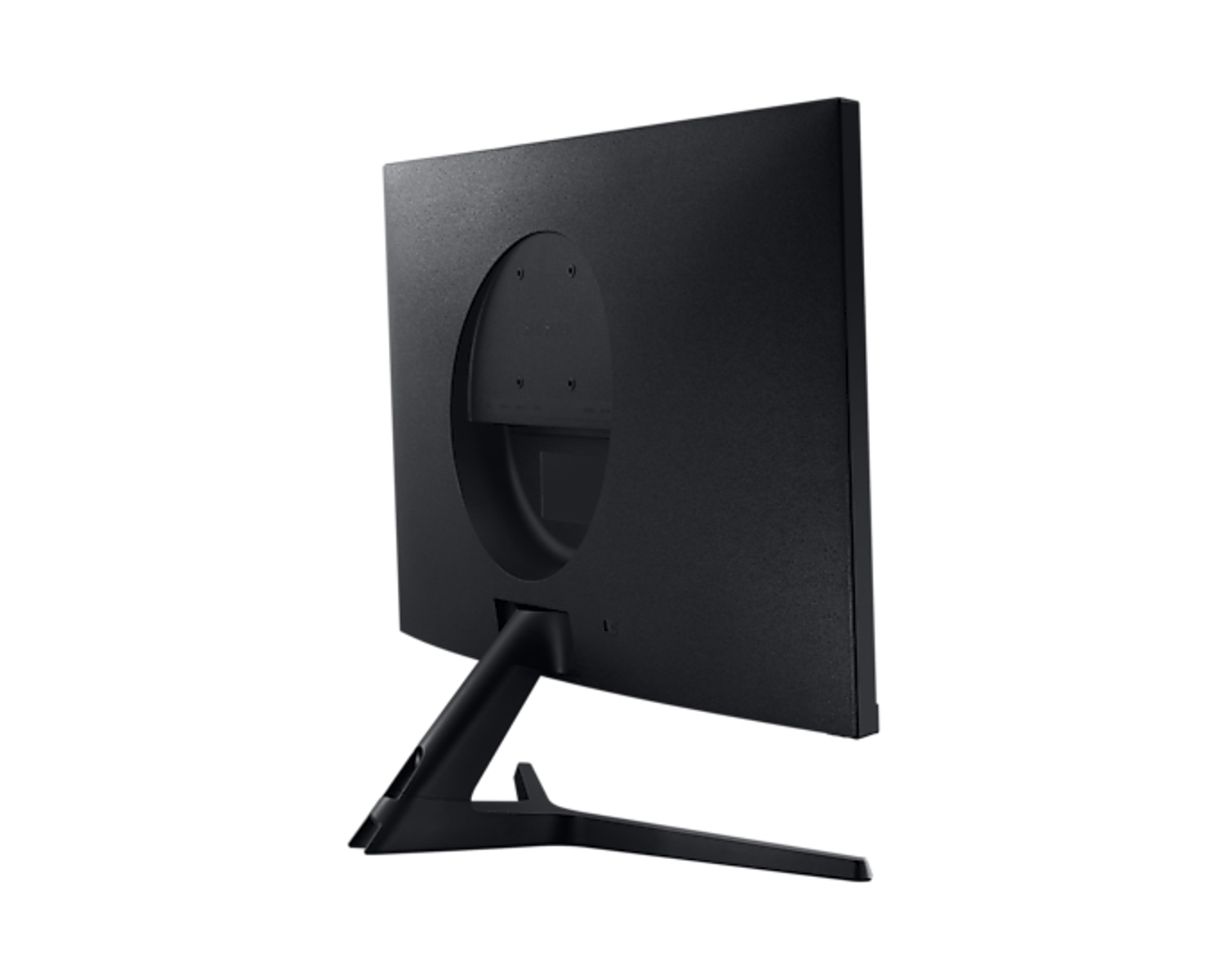 Retro del monitor nero. Design curvo, supporto. Sfondo bianco.