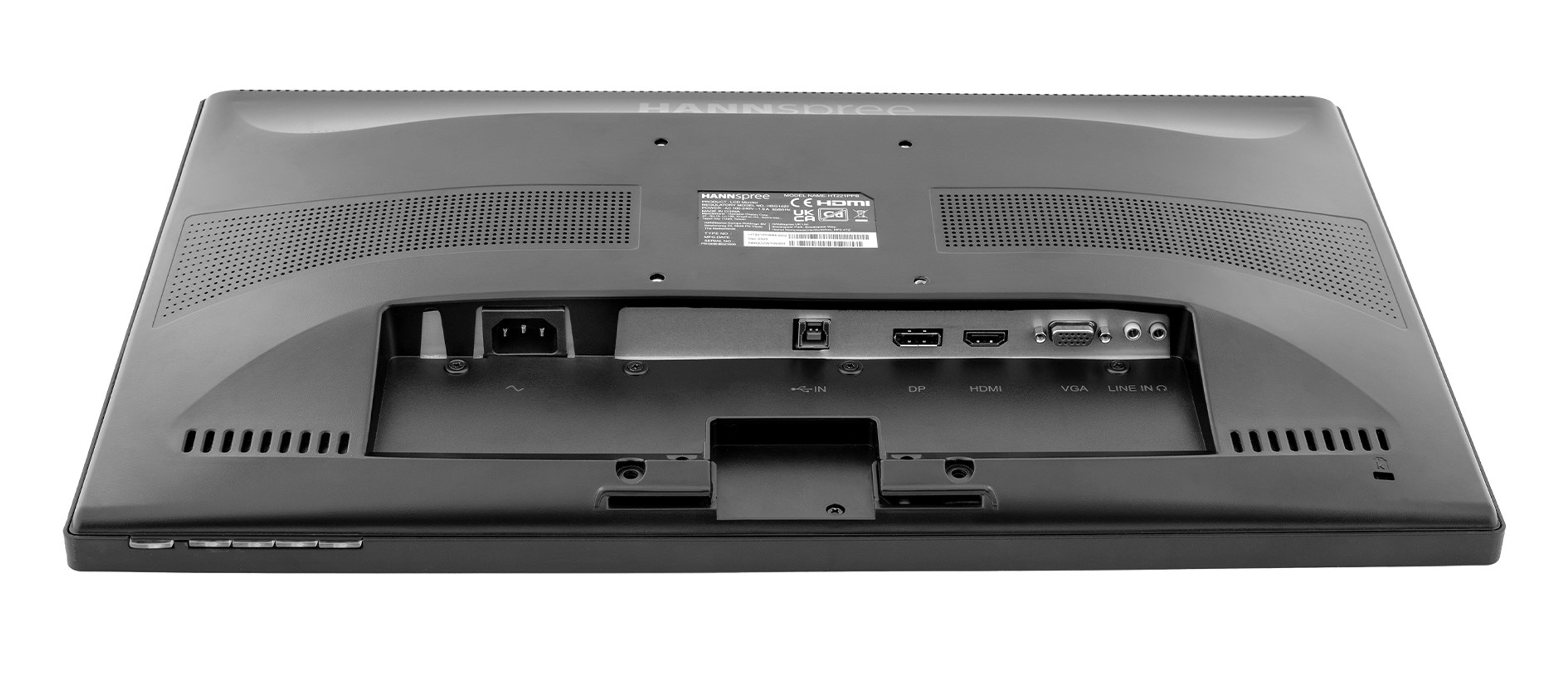 The back of a black monitor with various ports is displayed. 