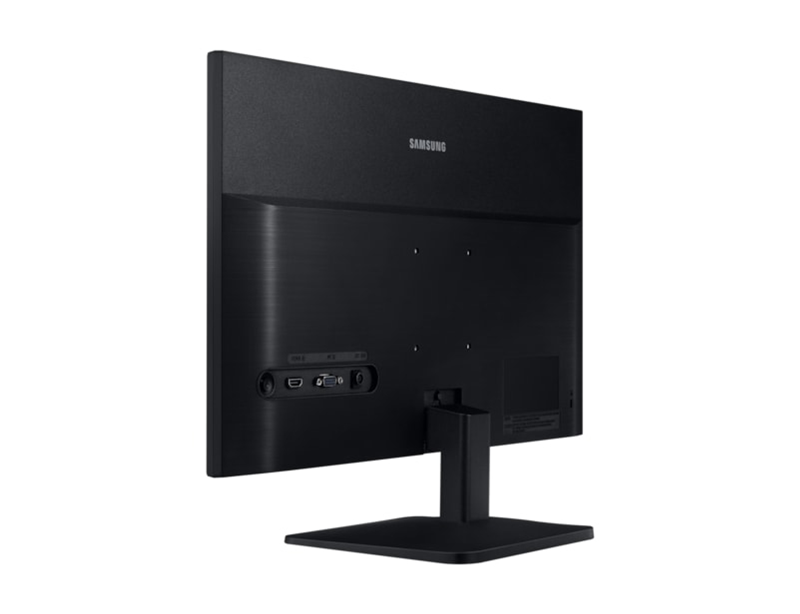 Vista posteriore del monitor Samsung nero, con porte e supporto.