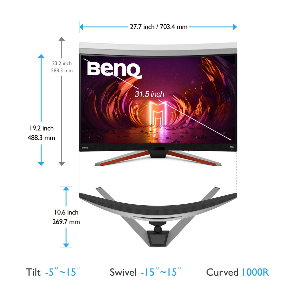 BENQ MOBIUZ EX3210R 31,5 (1 ms Reaktionszeit Gaming WQHD , 165 Hz Monitor Zoll nativ)