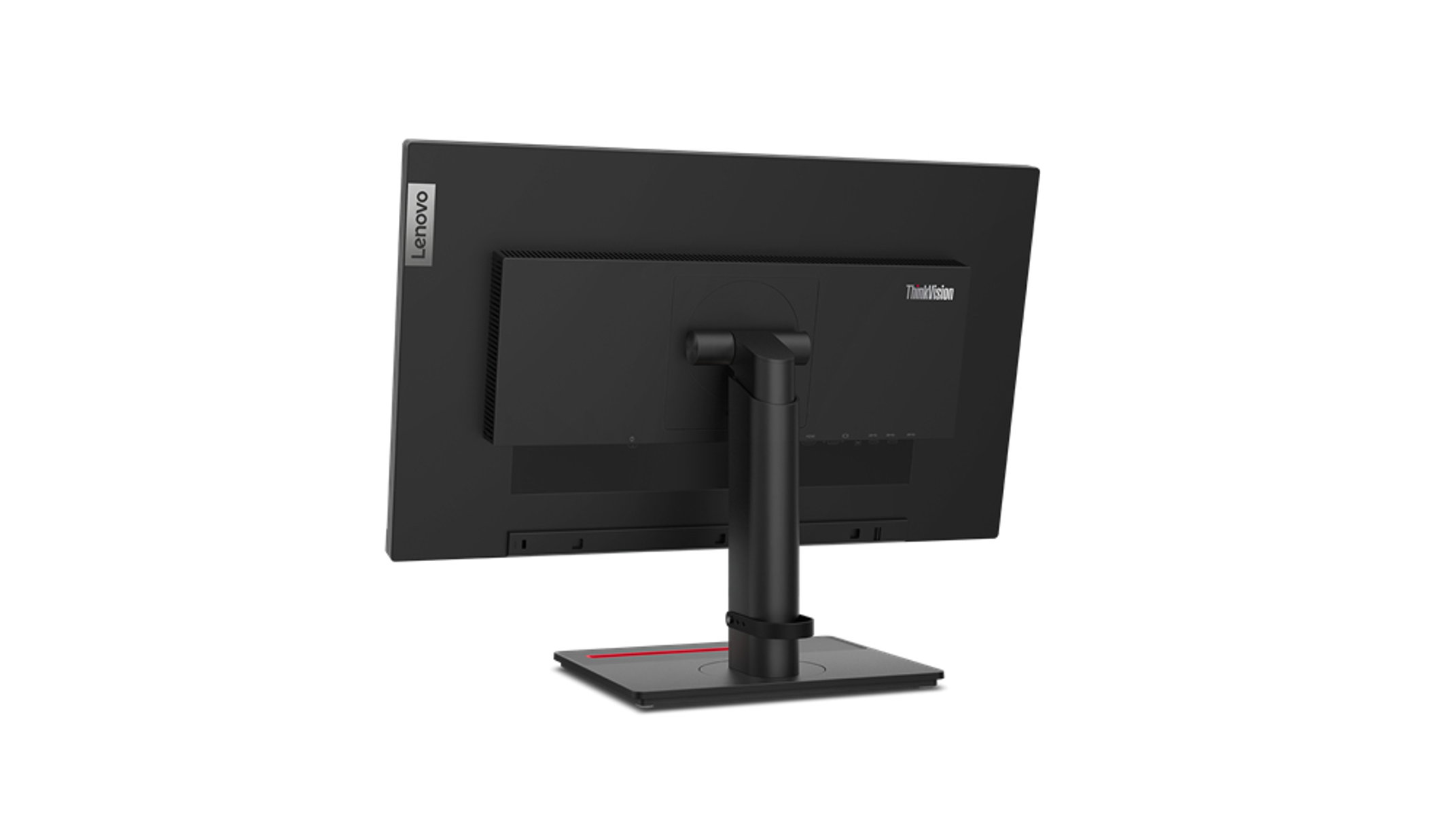 Rückseite eines Monitors mit schwarzem Bildschirm, Anschlüsse und Ständer zeigend.