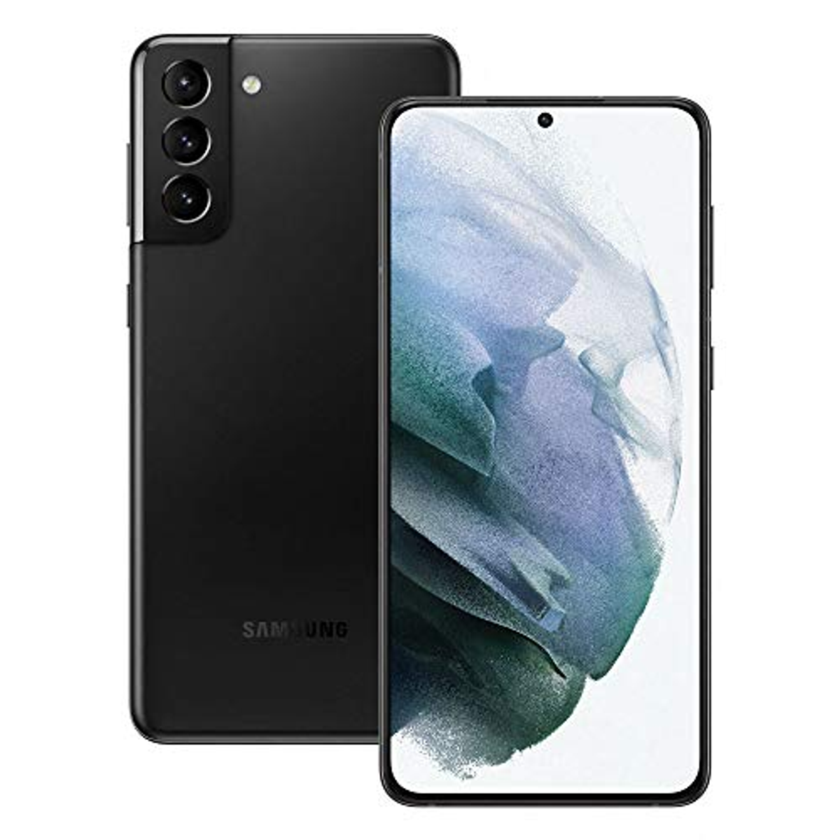 Un teléfono inteligente Samsung Galaxy negro, vista trasera.
