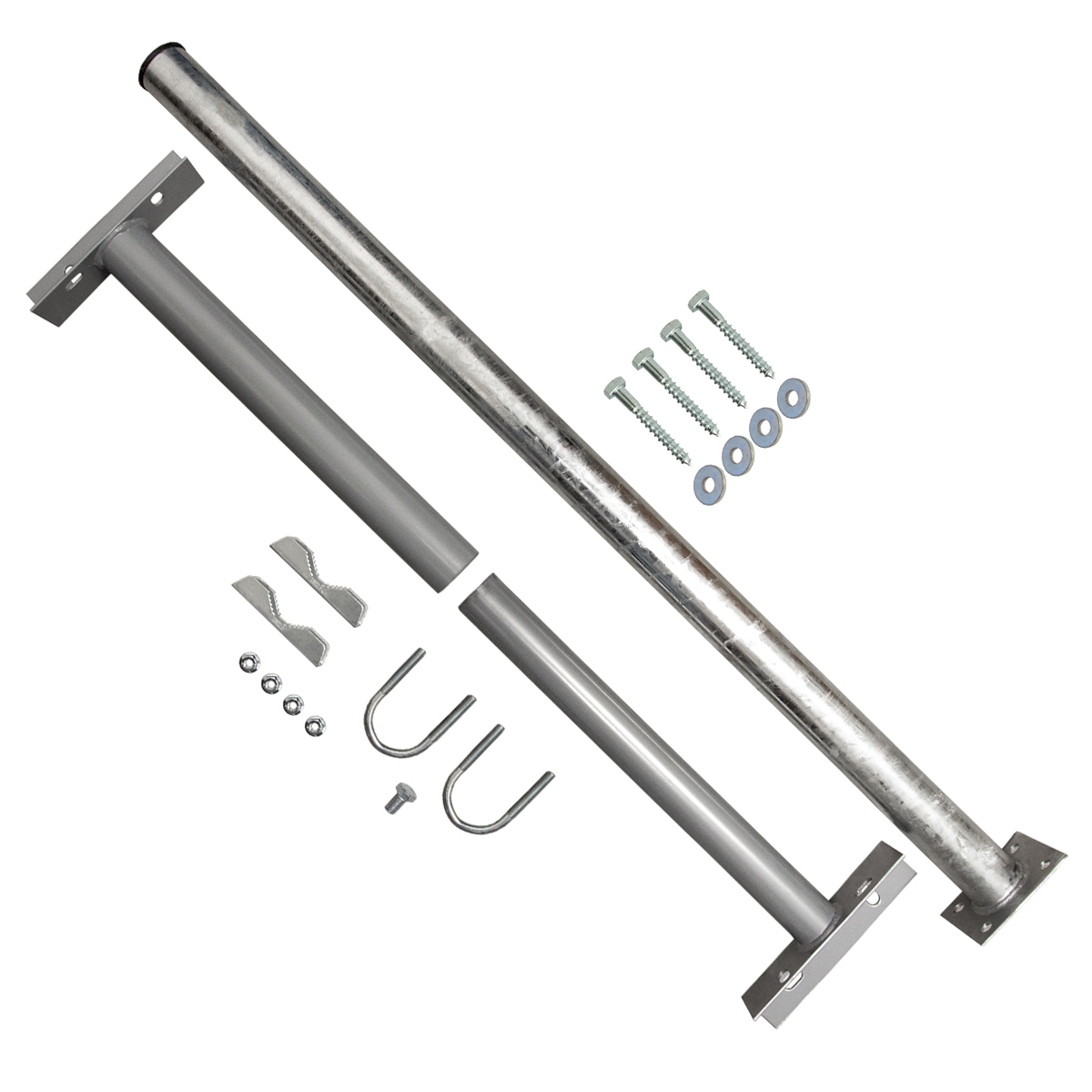 SKYREVOLT SR60 Dachsparrenmasthalter 100cm Mast 60mm Ø Aufsparrenhalter Silber Dachsparrenhalterung