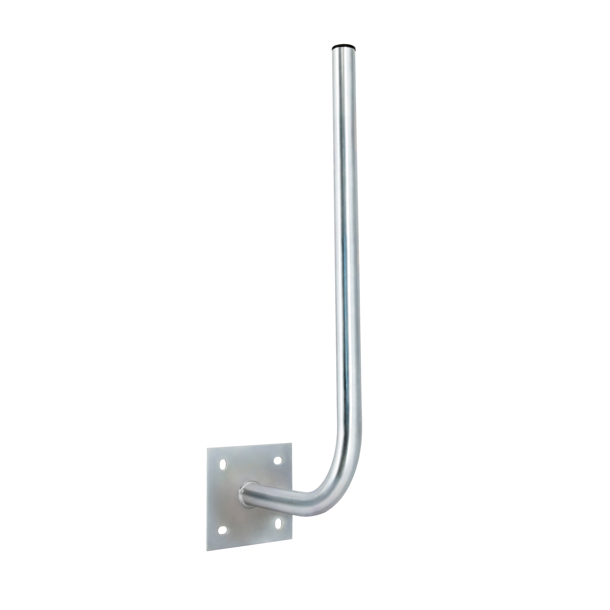 Eine silberne Metall-Antennenhalterung in Form eines J.