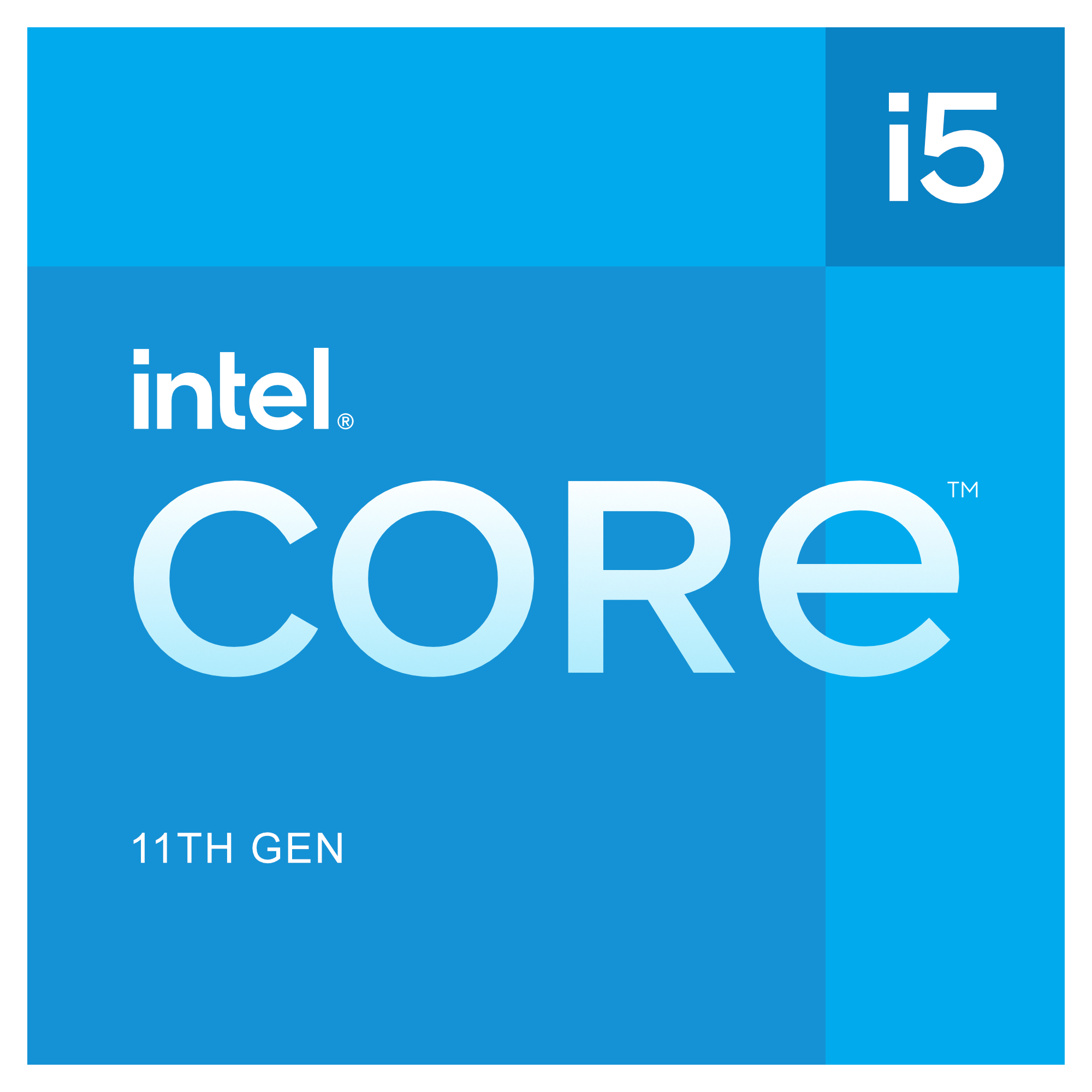 Un cuadrado azul con 'intel CORE i5 11TH GEN' escrito en blanco.
