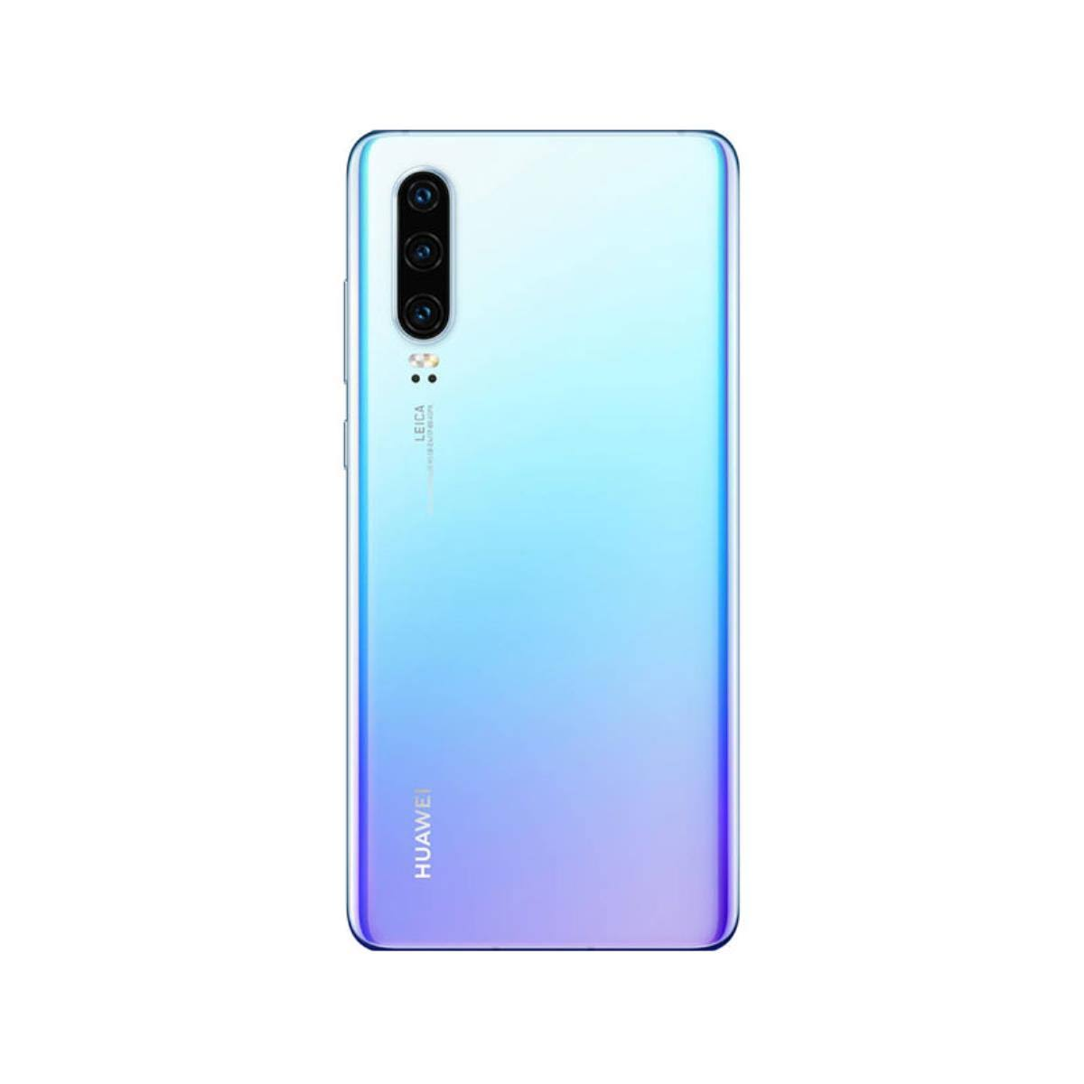 Niebiesko-fioletowy gradient tyłu smartfona z potrójnym aparatem. Logo Huawei.