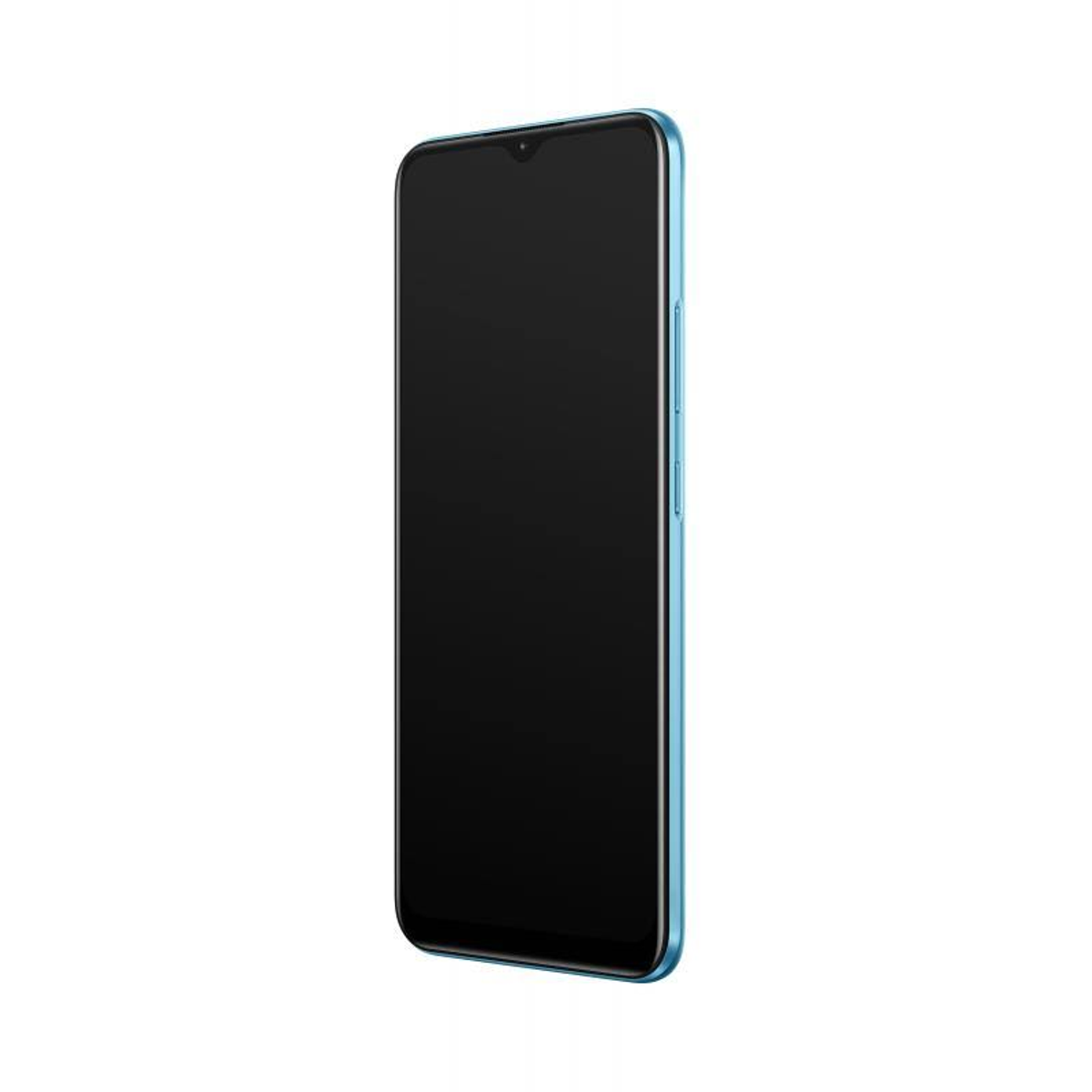 Blaues Telefon mit schwarzem Bildschirm, Seitenprofil.
