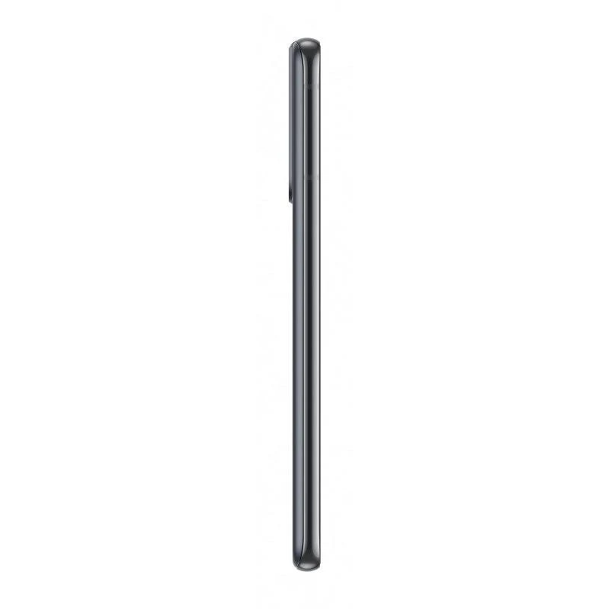 Seitenansicht eines schwarzen Smartphones. Zeigt das Kantenprofil, ein schlankes Design.
