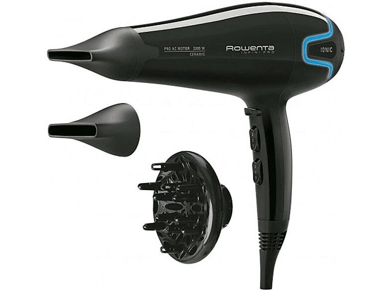 Secador  Rowenta Studio Dry CV5803F0, 2100 W, Motor DC, 2 velocidades, 3  temperaturas, Función Thermo Control, Negro y fucsia