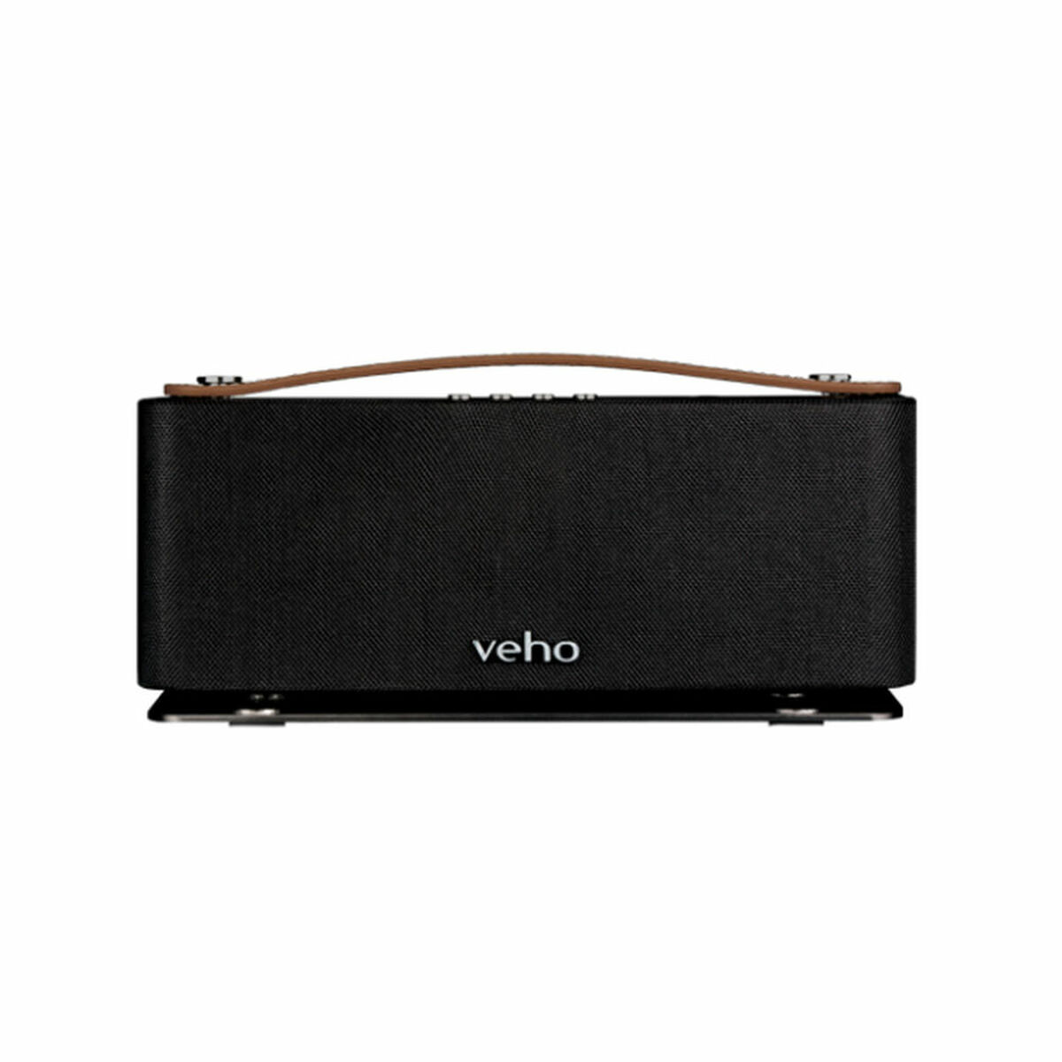 Altavoz negro. Asa marrón en la parte superior. Forma rectangular. Fondo blanco.