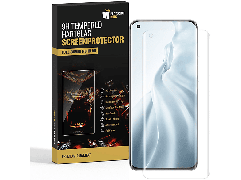 PROTECTORKING 1x 9H FULL CURVED 9H Hartglas Schutzglas HD KLAR Displayschutzfolie(für Xiaomi Mi 11)