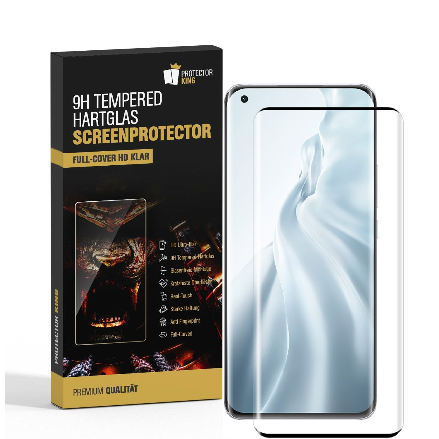 PROTECTORKING 4x FULL CURVED 9H 11 Hartglas Xiaomi KLAR Schutzglas HD Mi Displayschutzfolie(für Pro)