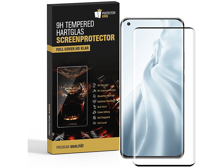 PROTECTORKING 1x FULL CURVED 9H Hartglas Schutzglas HD KLAR Displayschutzfolie(für Xiaomi Mi 11 Pro)