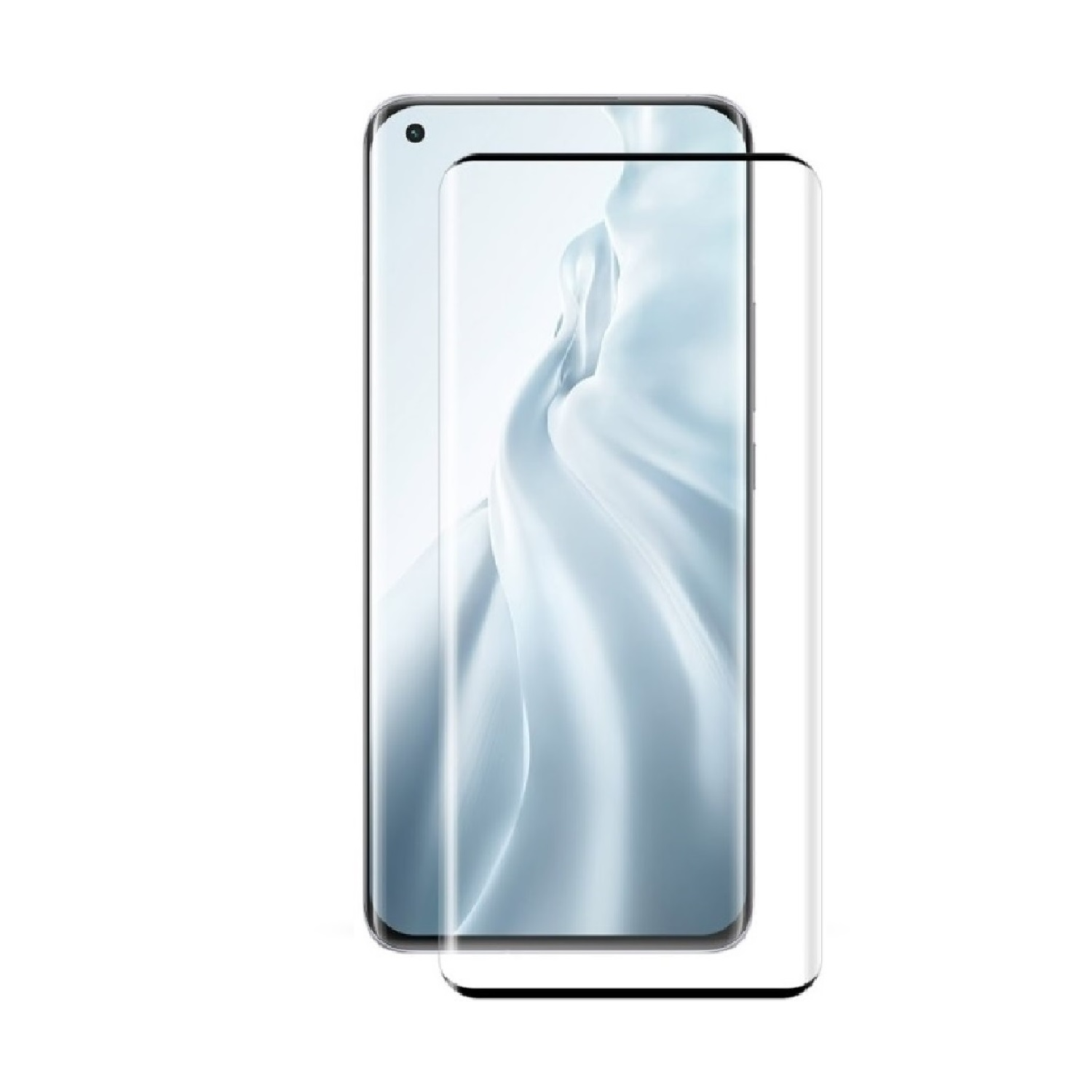 Ein Telefon mit angebrachter Displayschutzfolie und eine separate Displayschutzfolie.