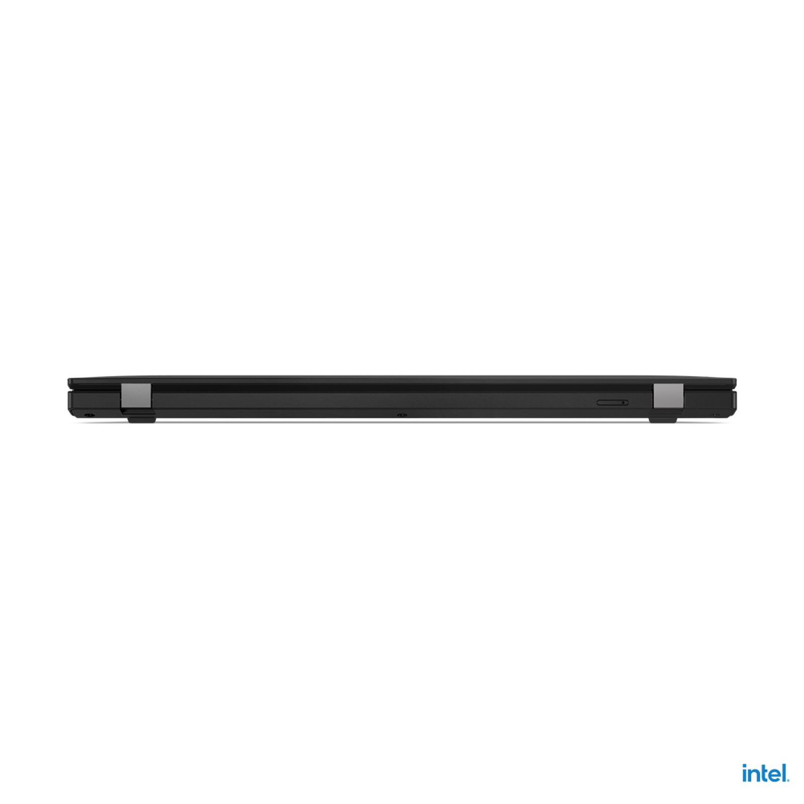 Die Seite eines schwarzen Laptops, die Unterkante und einige Anschlüsse zeigt.